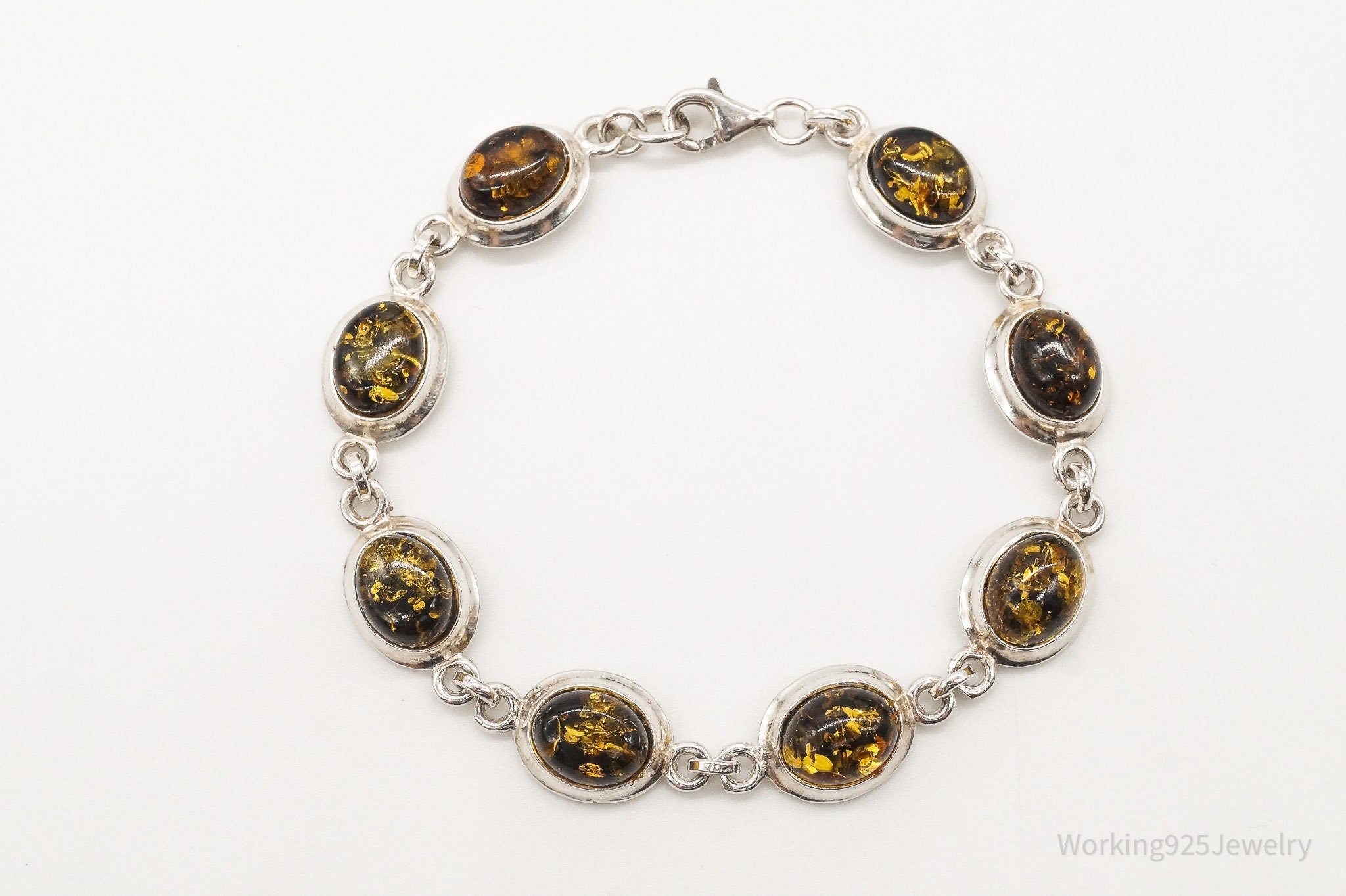Vintage Amber Sterling Silver Bracelet