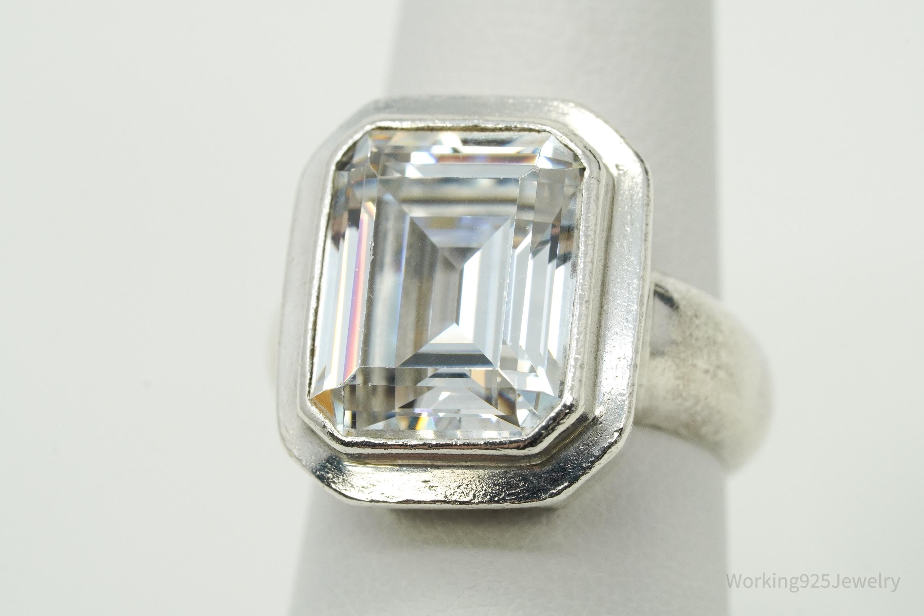 Vintage Large Diamonique DQCZ Sterling Silver Ring - Size 6