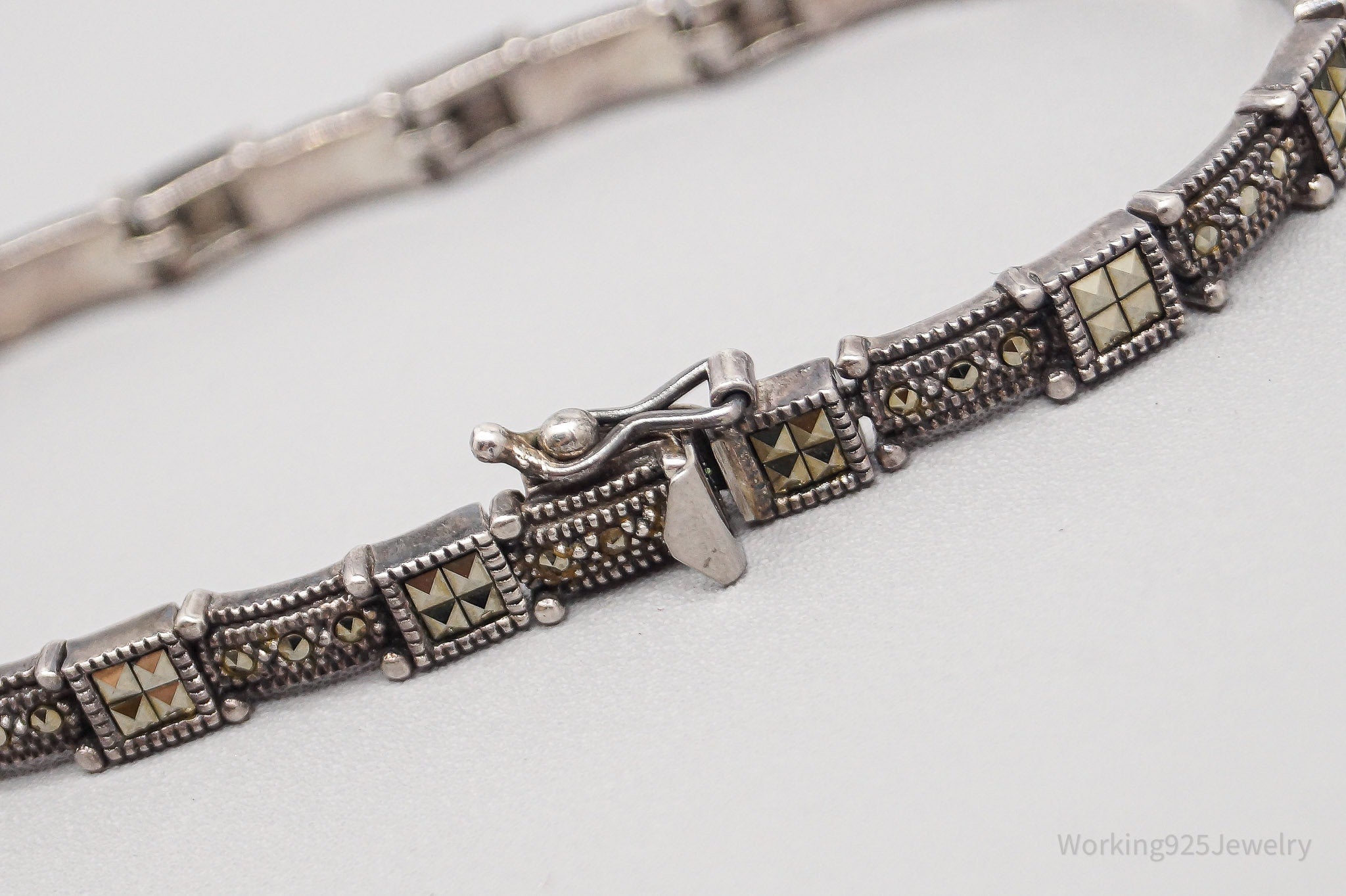 Vintage Judith Jack Marcasite Sterling Silver Art Deco Bracelet - 6 7/8"
