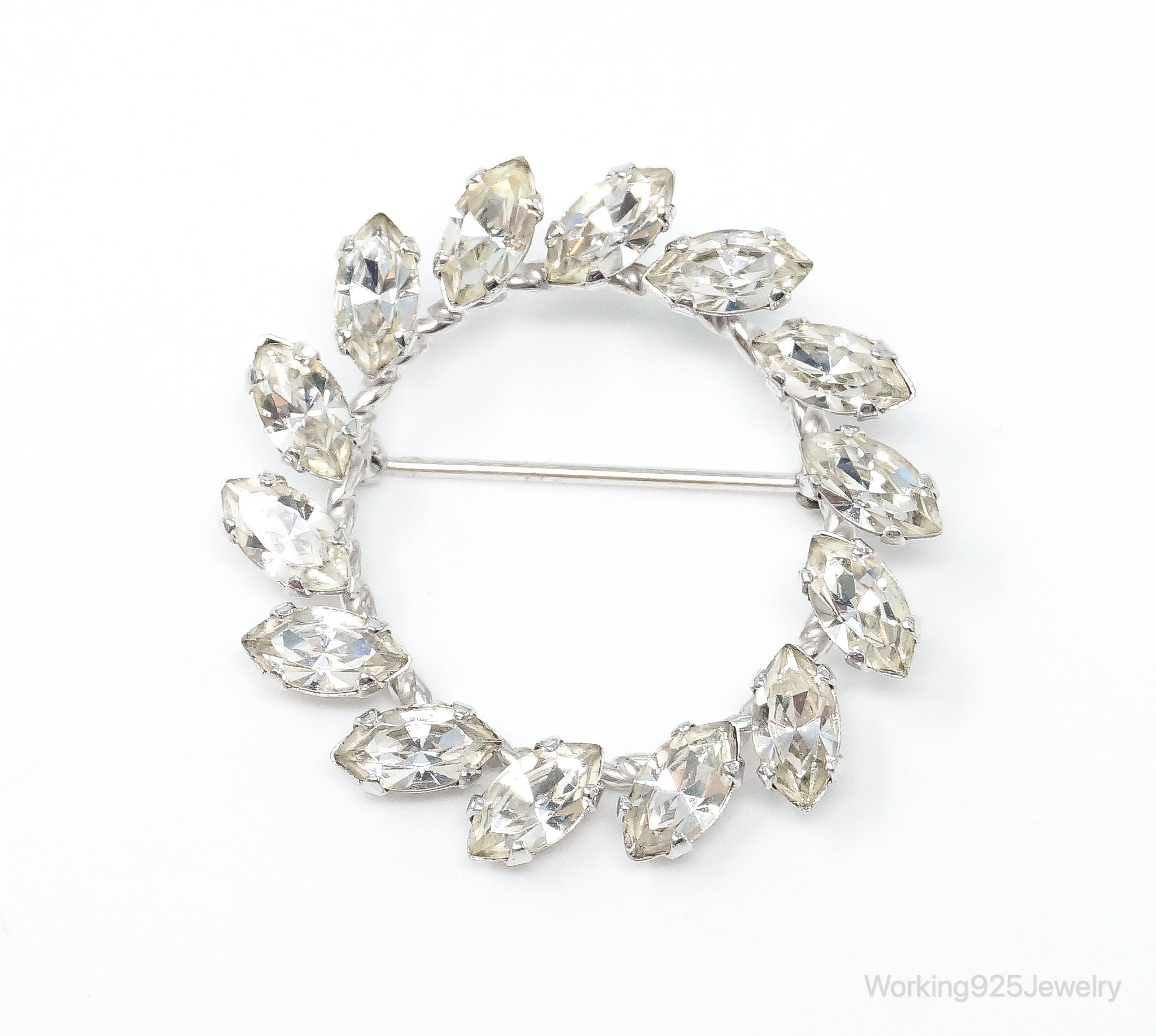 Vintage Designer Art Deco Rhinestone Sterling Silver Brooch Pin