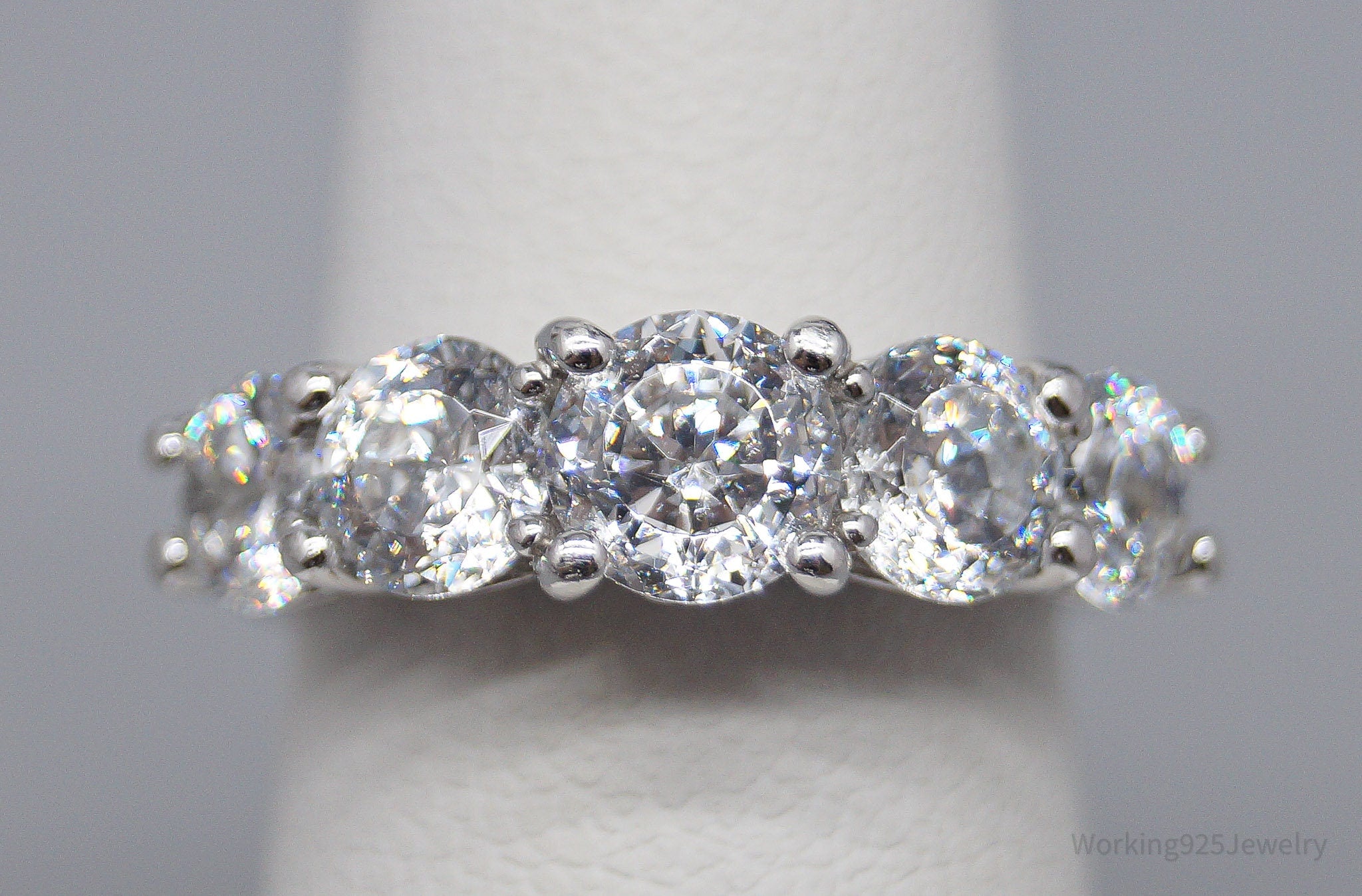 Vintage Cubic Zirconia Platinum Clad Sterling Silver Ring - Size 4.25