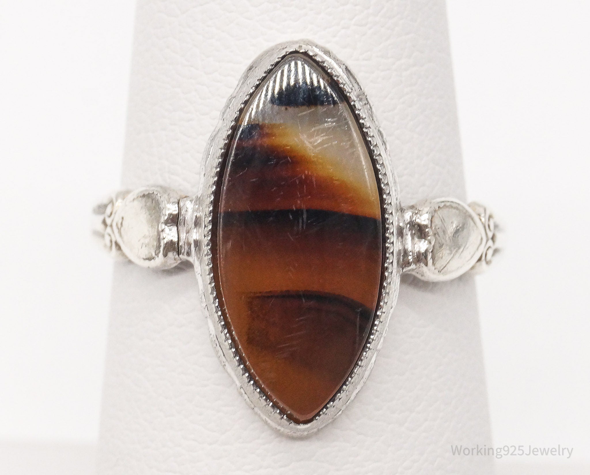 Antique Designer Clark Coombs Agate Sterling Silver Ring Size 7.5