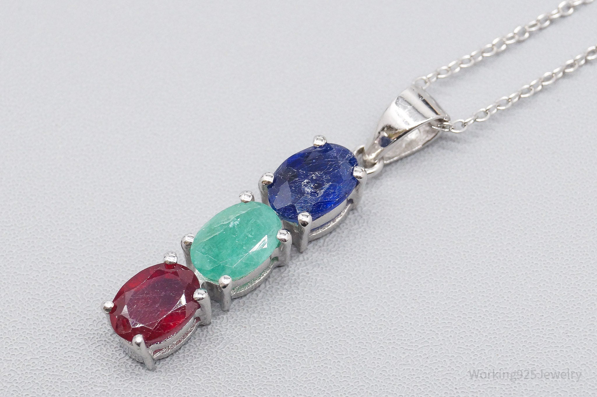 JTV's TGGC Ruby Emerald Sapphire Sterling Silver Necklace 18"