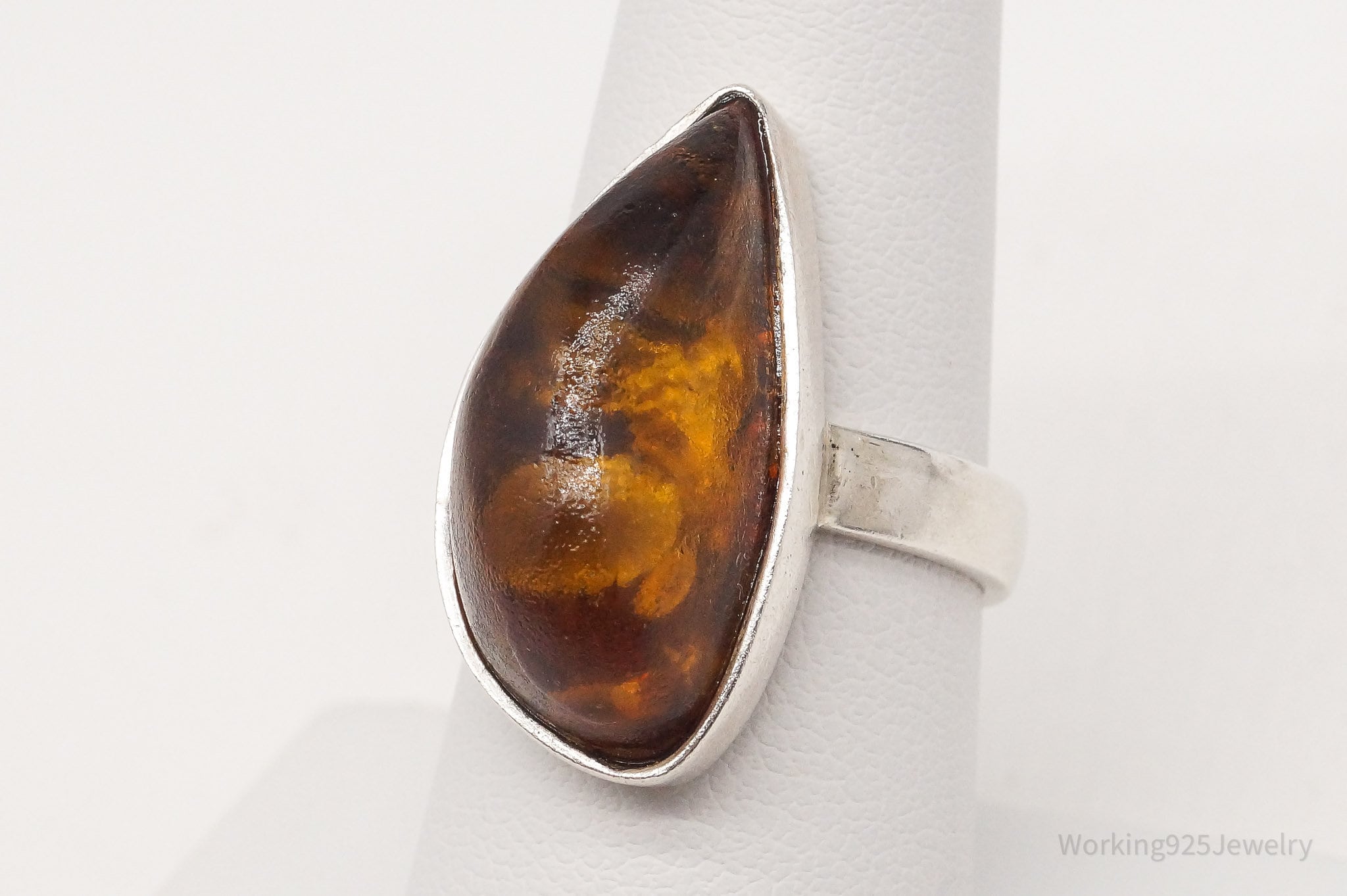 Vintage Large Baltic Amber Sterling Silver Ring Size 7.5