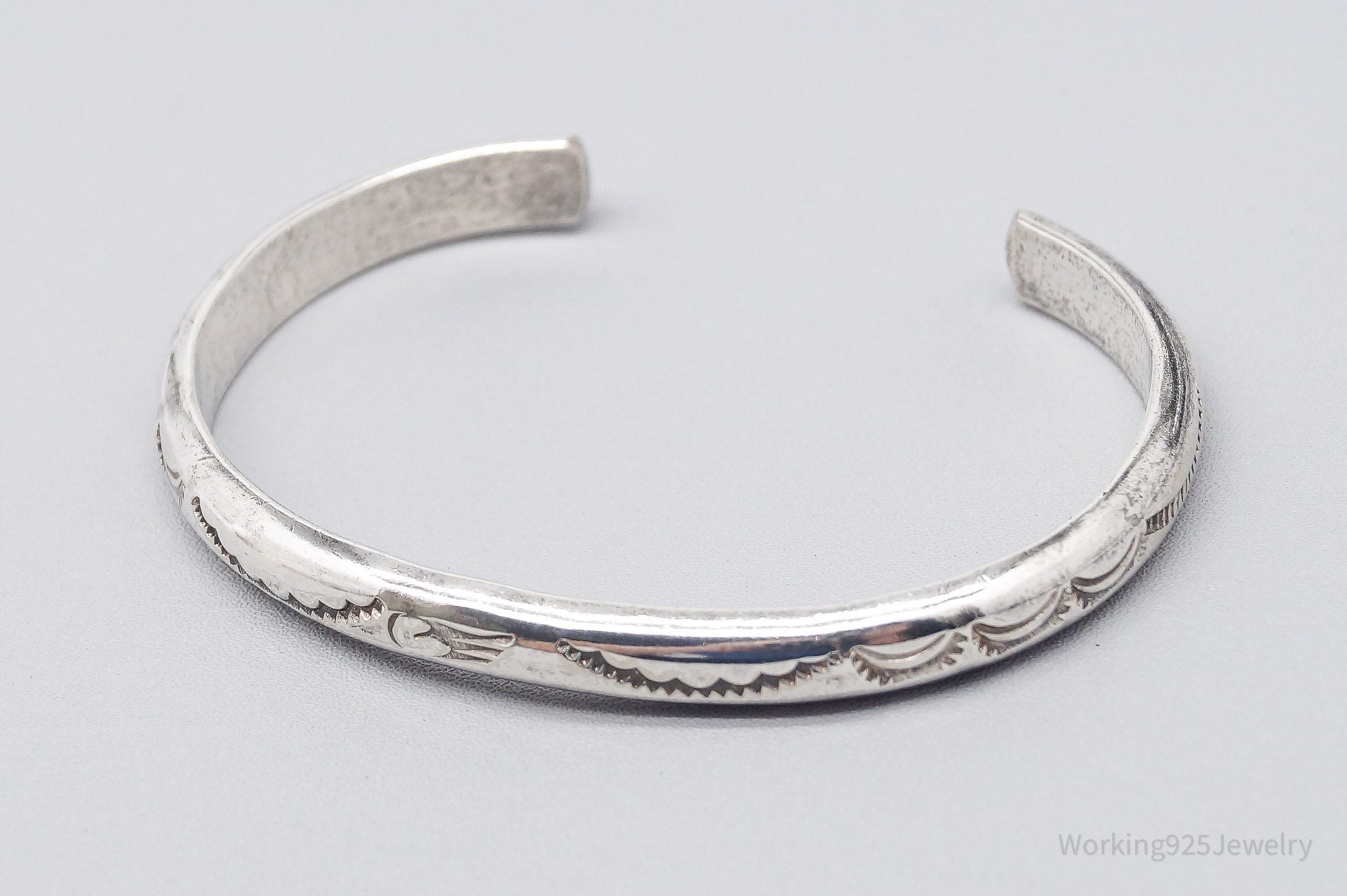 Vintage Handmade Native American Sterling Silver Cuff Bracelet 6 5/8"