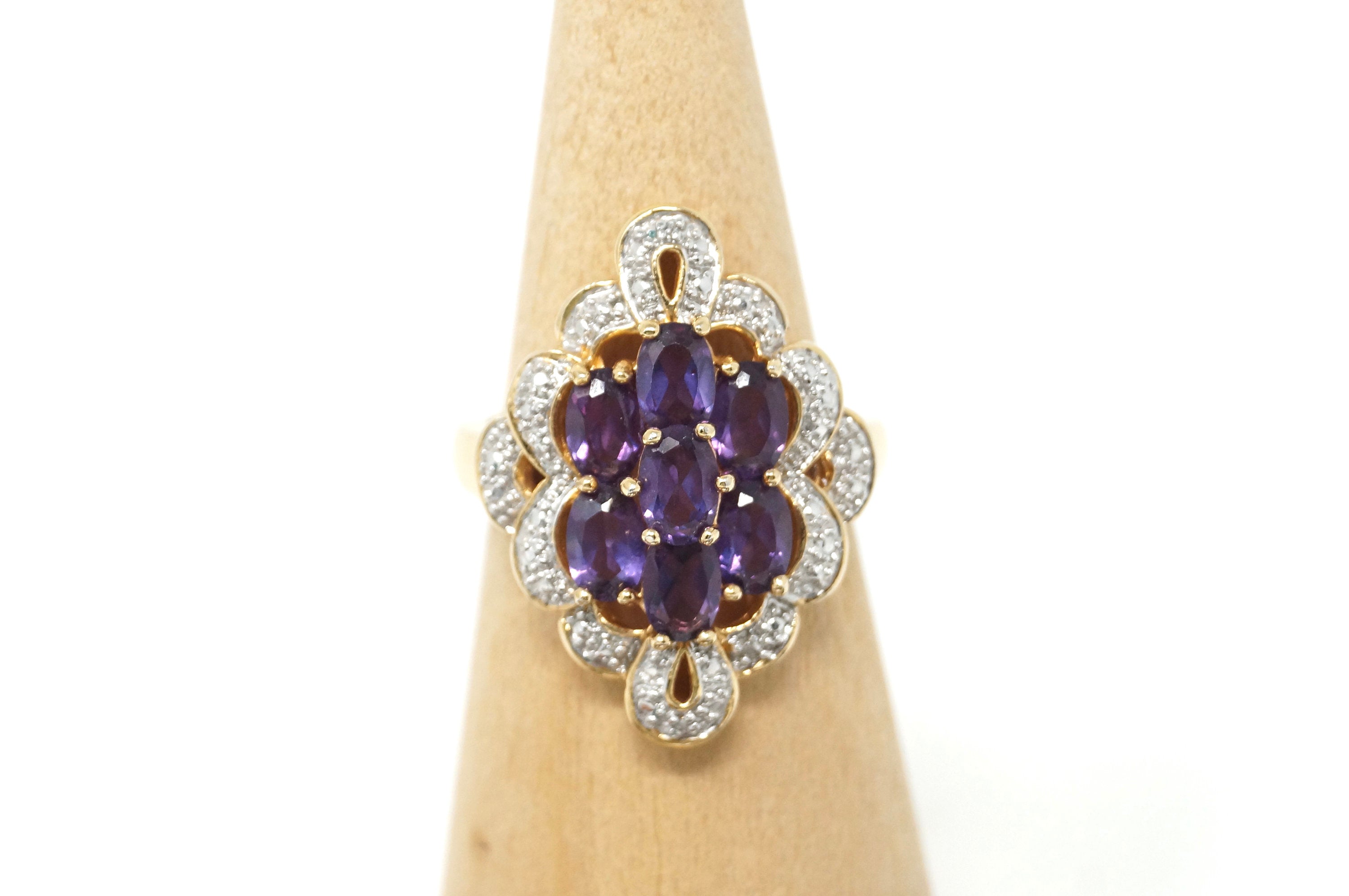 Vintage Stunning Art Deco Style Amethyst Sterling Silver Statement Ring Sz 10