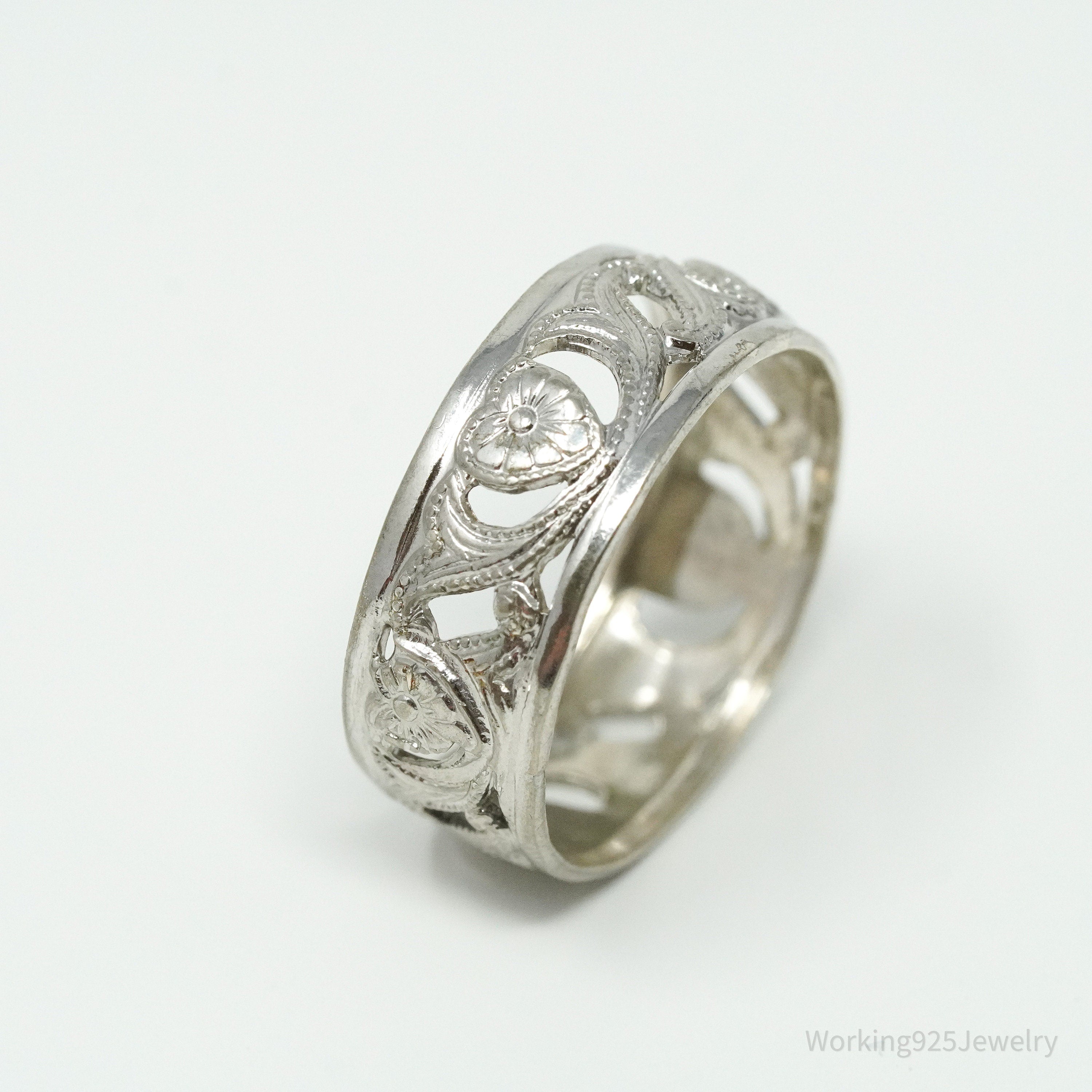 Antique Designer Uncas MFG Co Ornate Sterling Silver Band Ring - Size 8.25