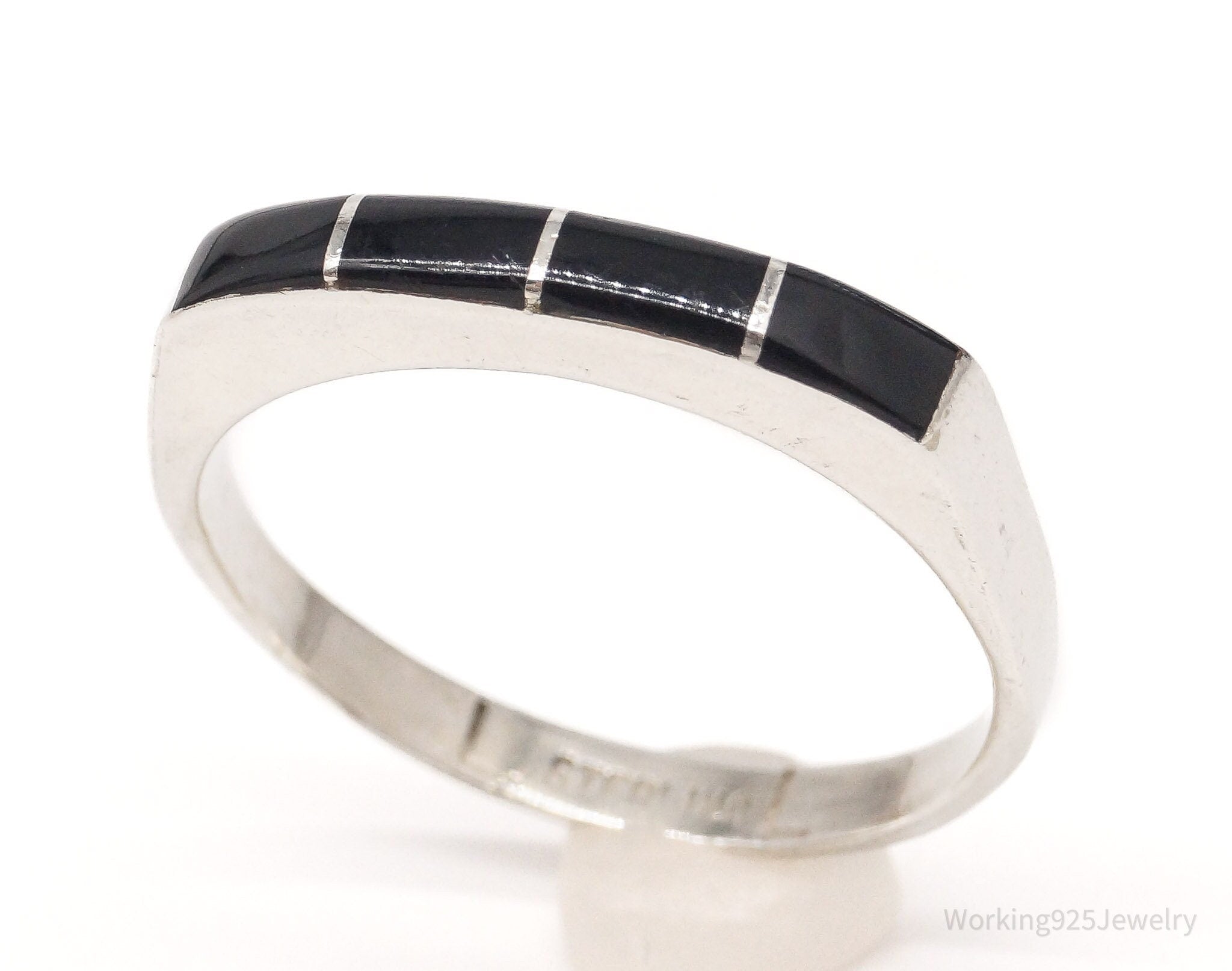 Vintage Native American Black Onyx Inlay Sterling Silver Ring - Size 9