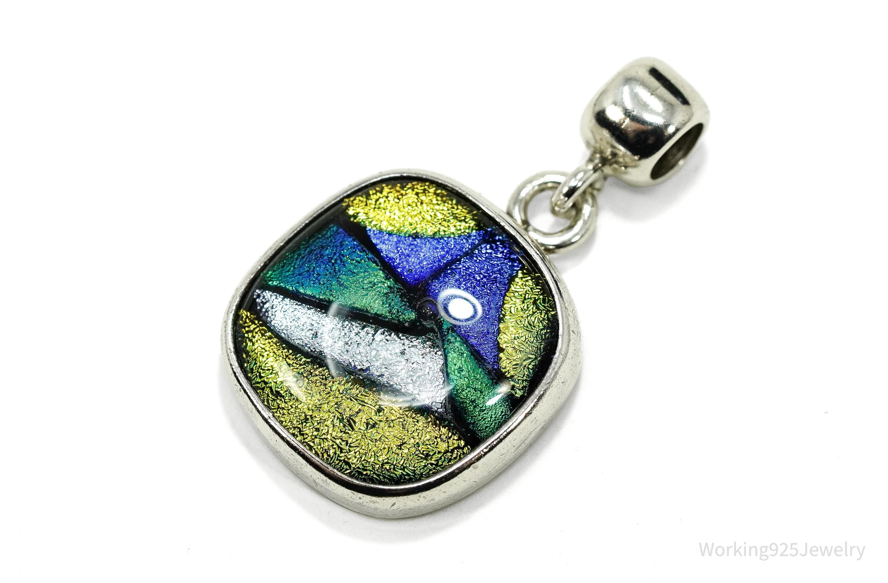 Vintage Dichroic Glass Sterling Silver Pendant
