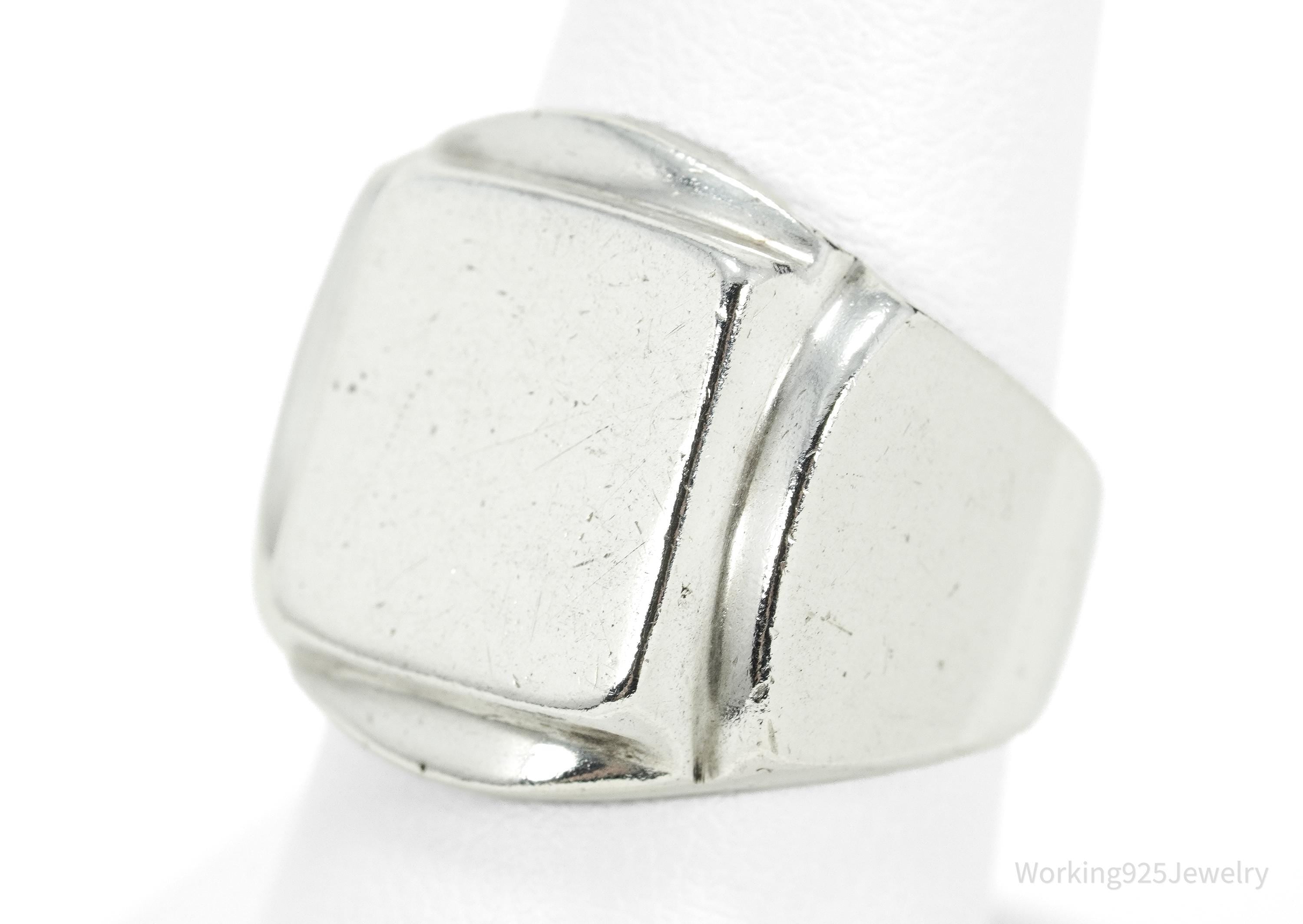 Vintage Heavy Mexico Modernist Style Sterling Silver Ring Size 8