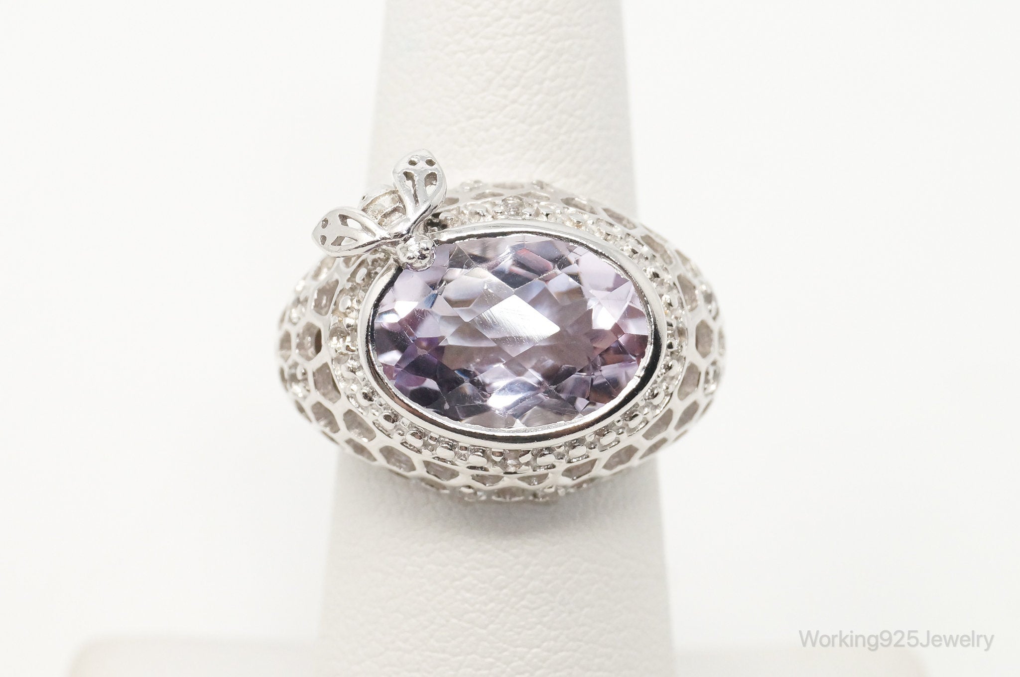 Designer TGGC Amethyst Honey Bee Hive CZ Sterling Silver Statement Ring SZ 5.75