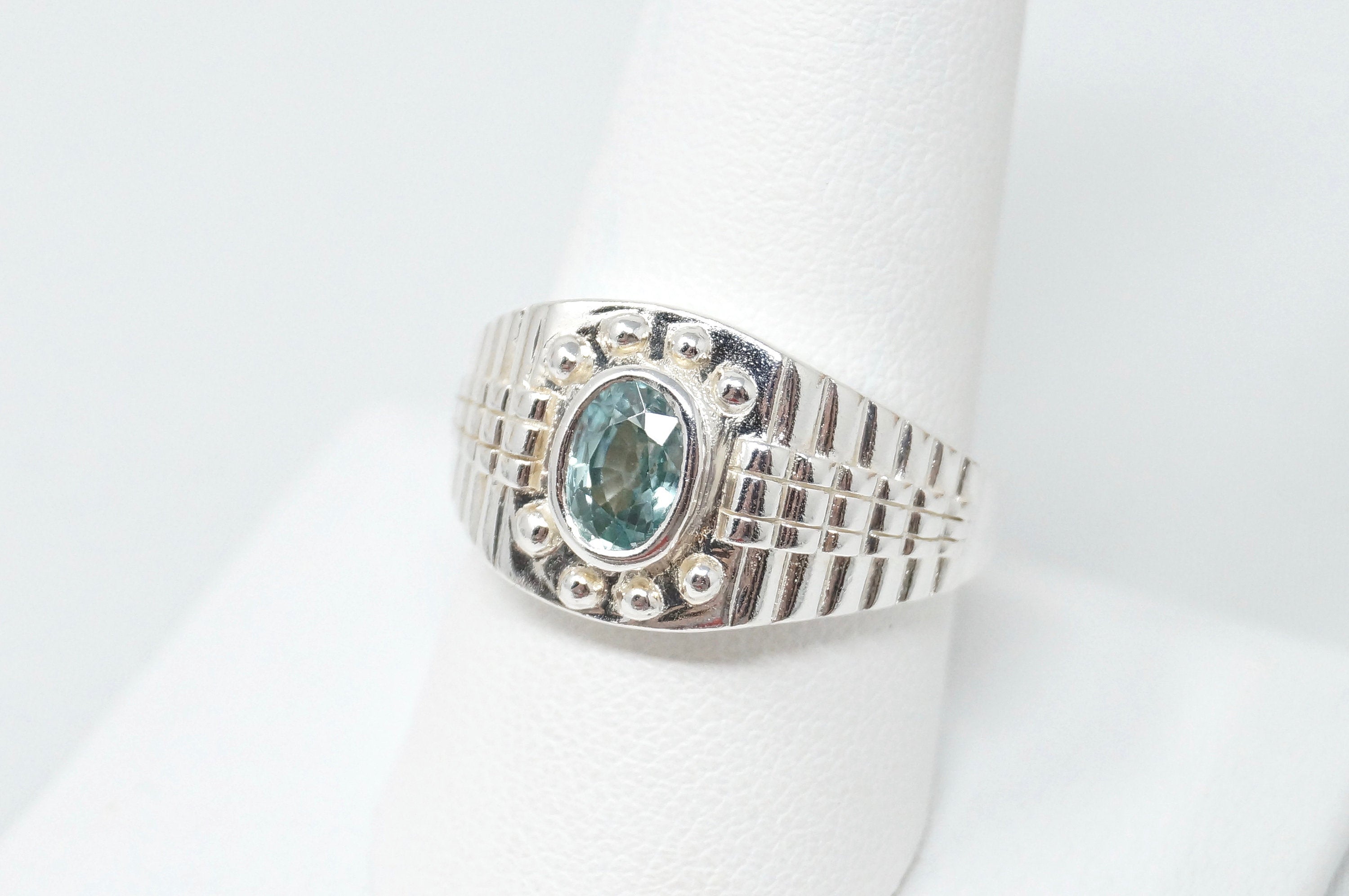 Vintage Oval Aquamarine Art Deco Style Sterling Silver Statement Ring Sz 10