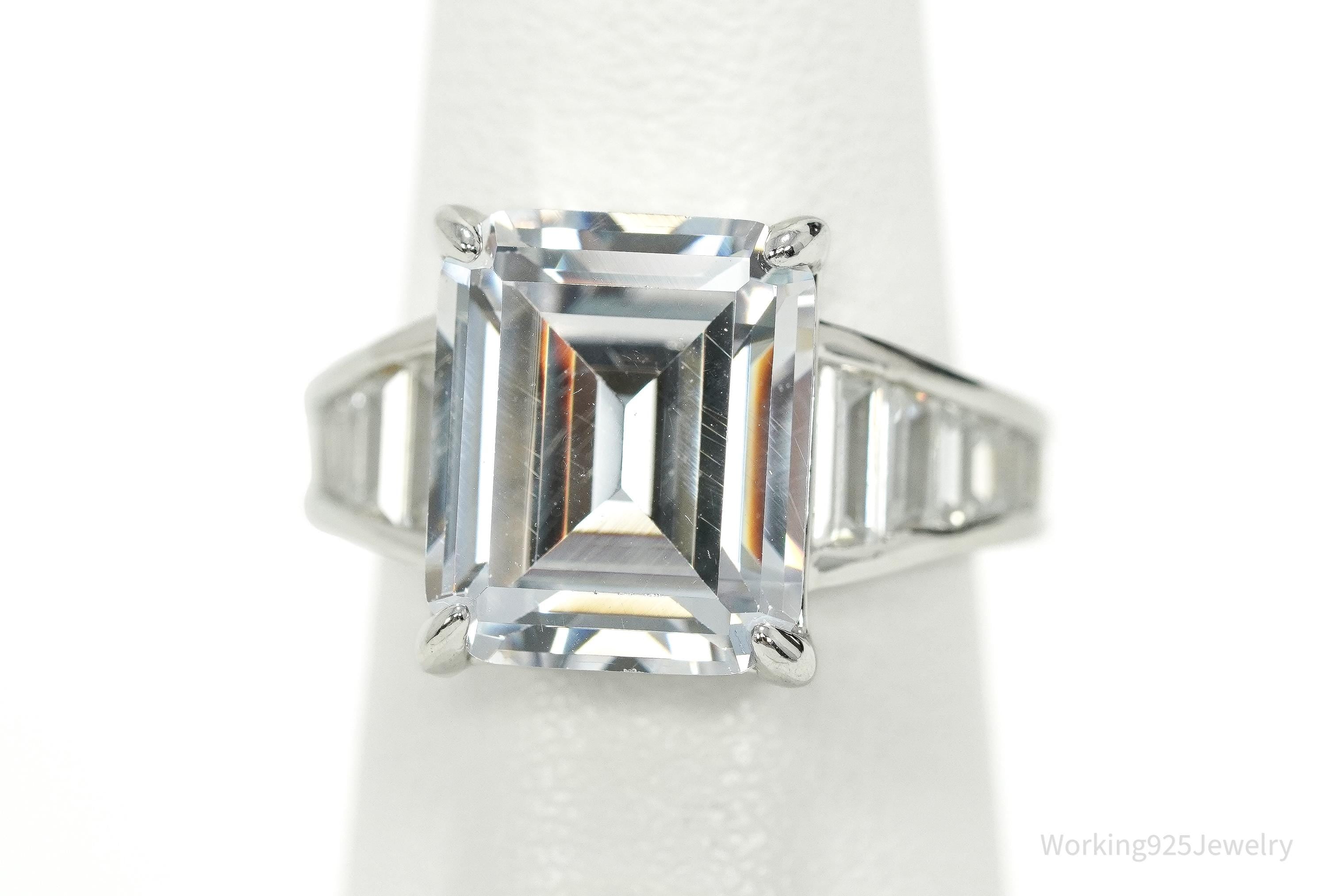 Vintage JCL Large Cubic Zirconia Sterling Silver Ring Size 5