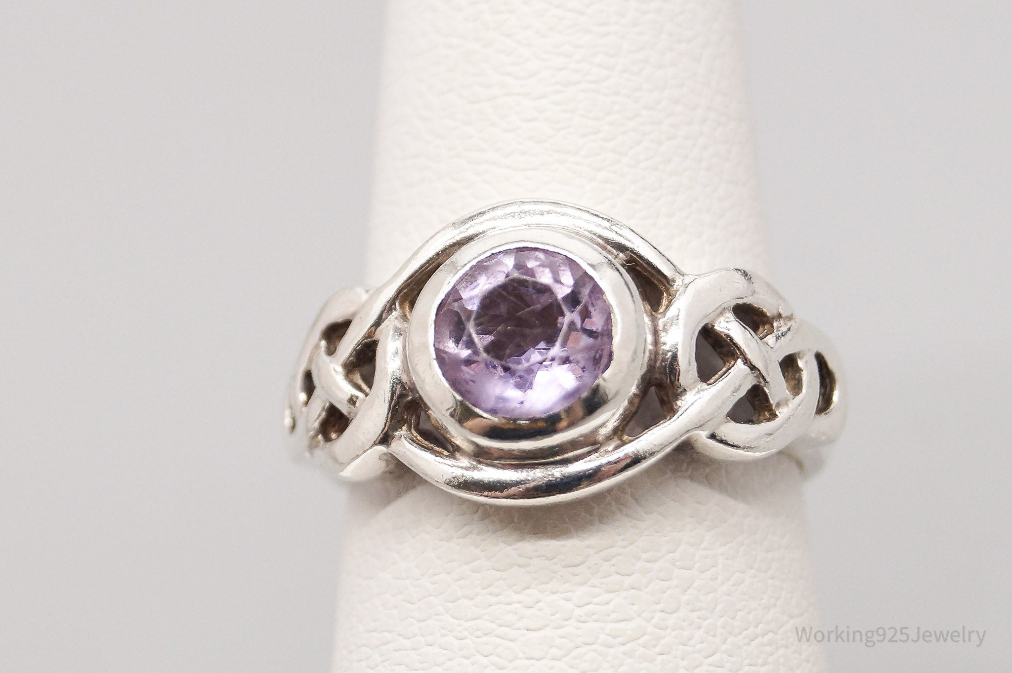 Vintage Amethyst Celtic Knots Sterling Silver Ring - Size 5.5