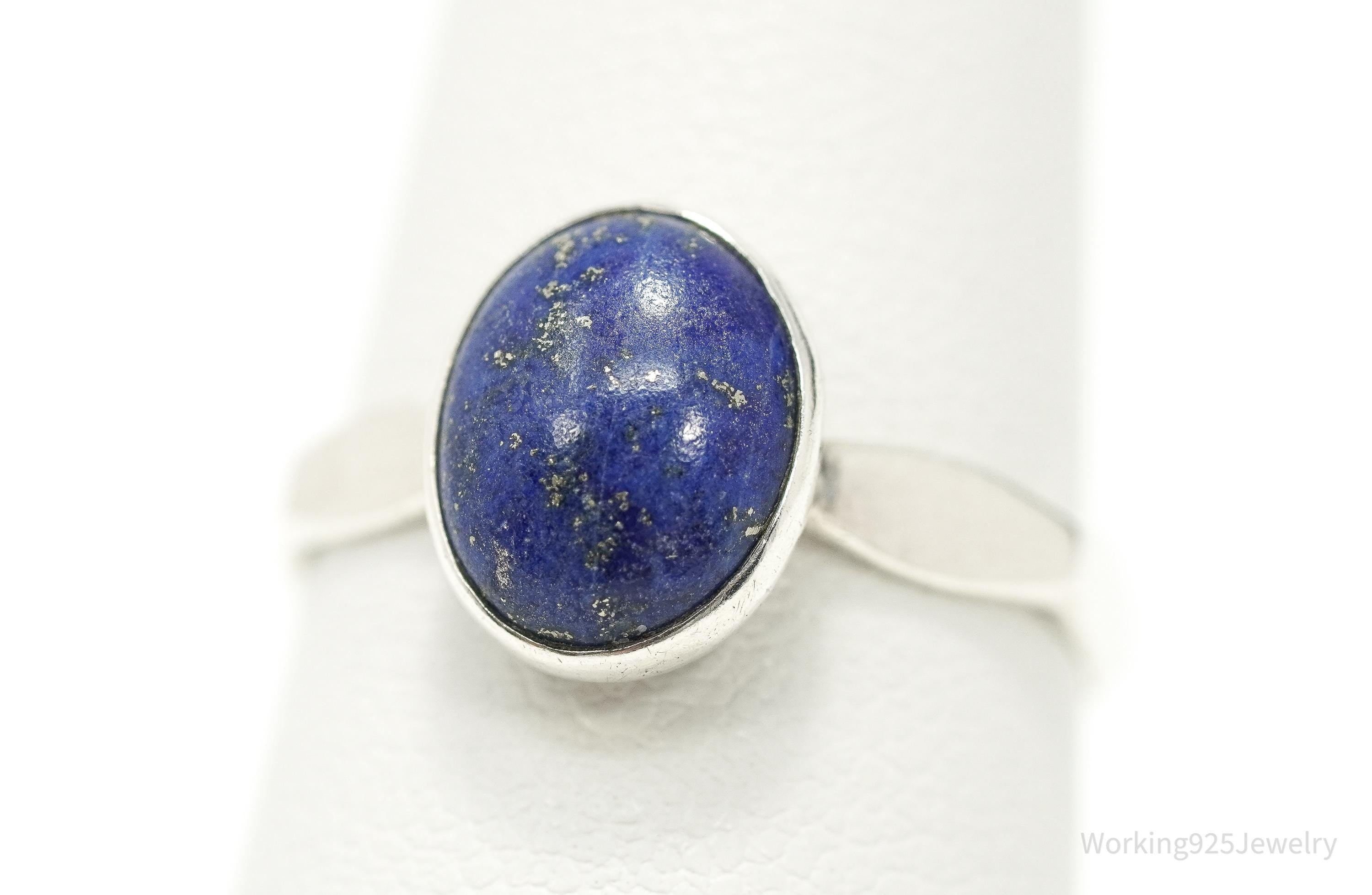 Vintage Blue Lapis Lazuli Silver Ring - Size 6.5