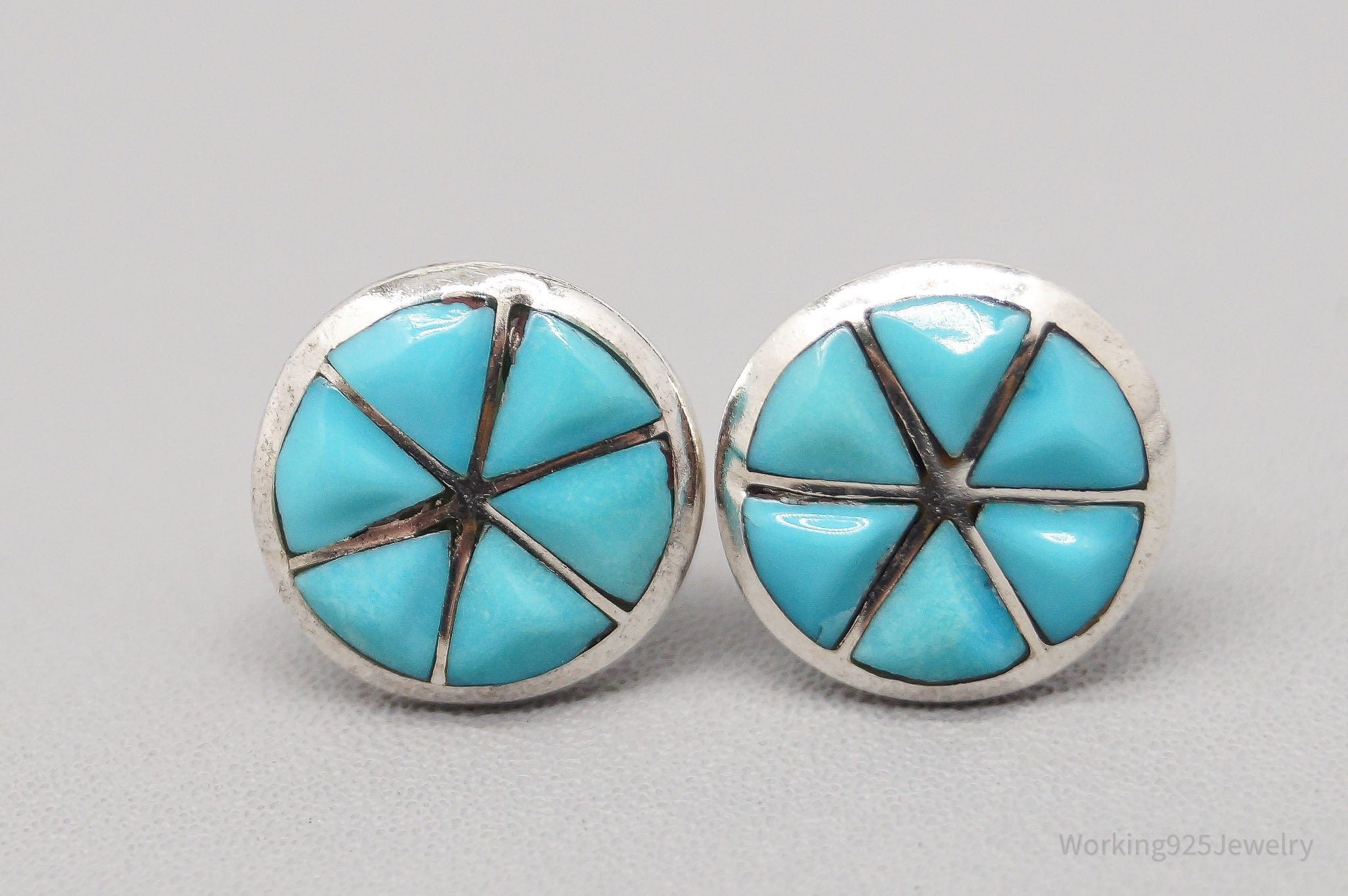 Vintage Native American Turquoise Inlay Sterling Silver Earrings