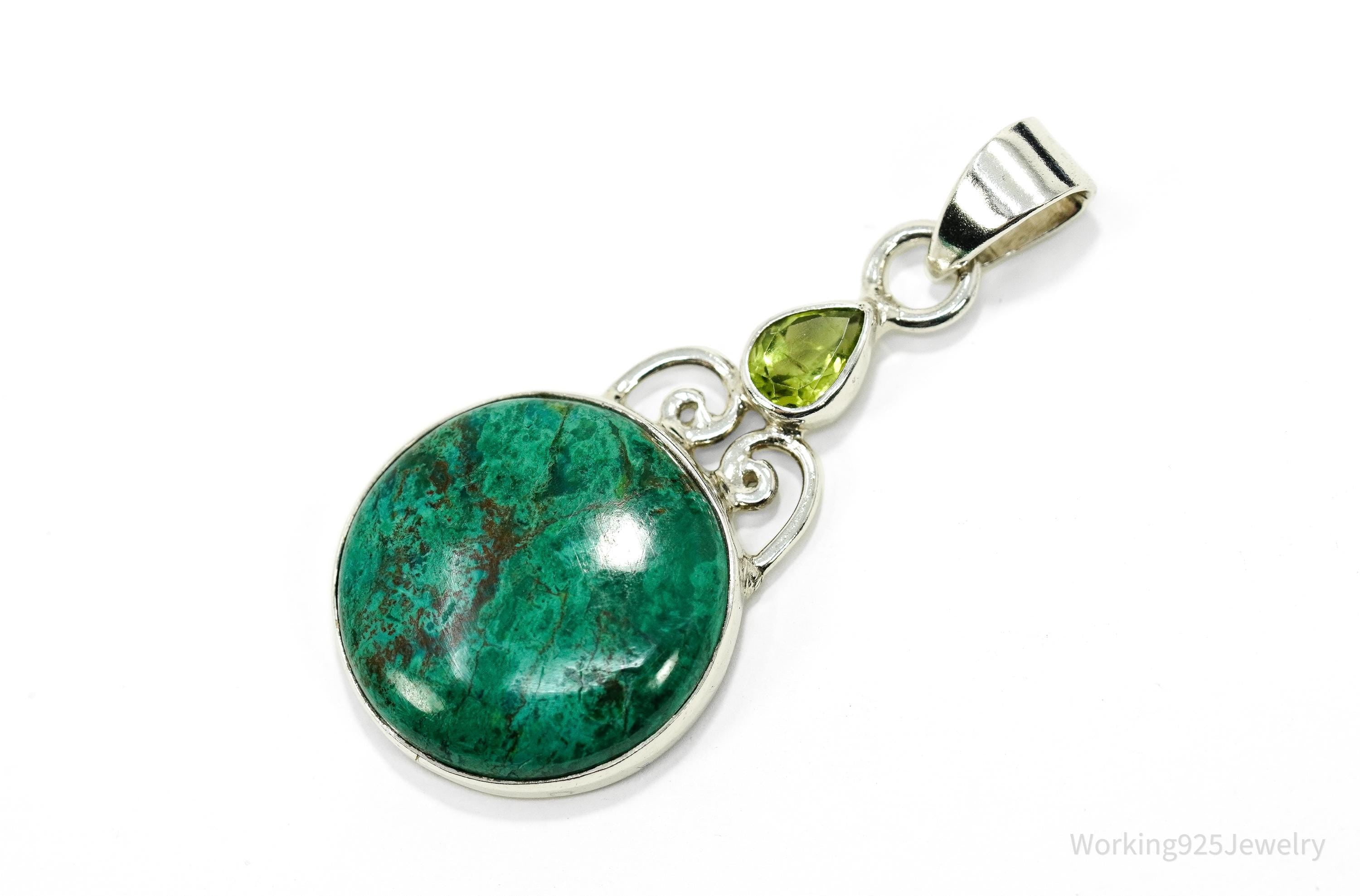 Vintage Large Chrysocolla & Peridot Sterling Silver Pendant