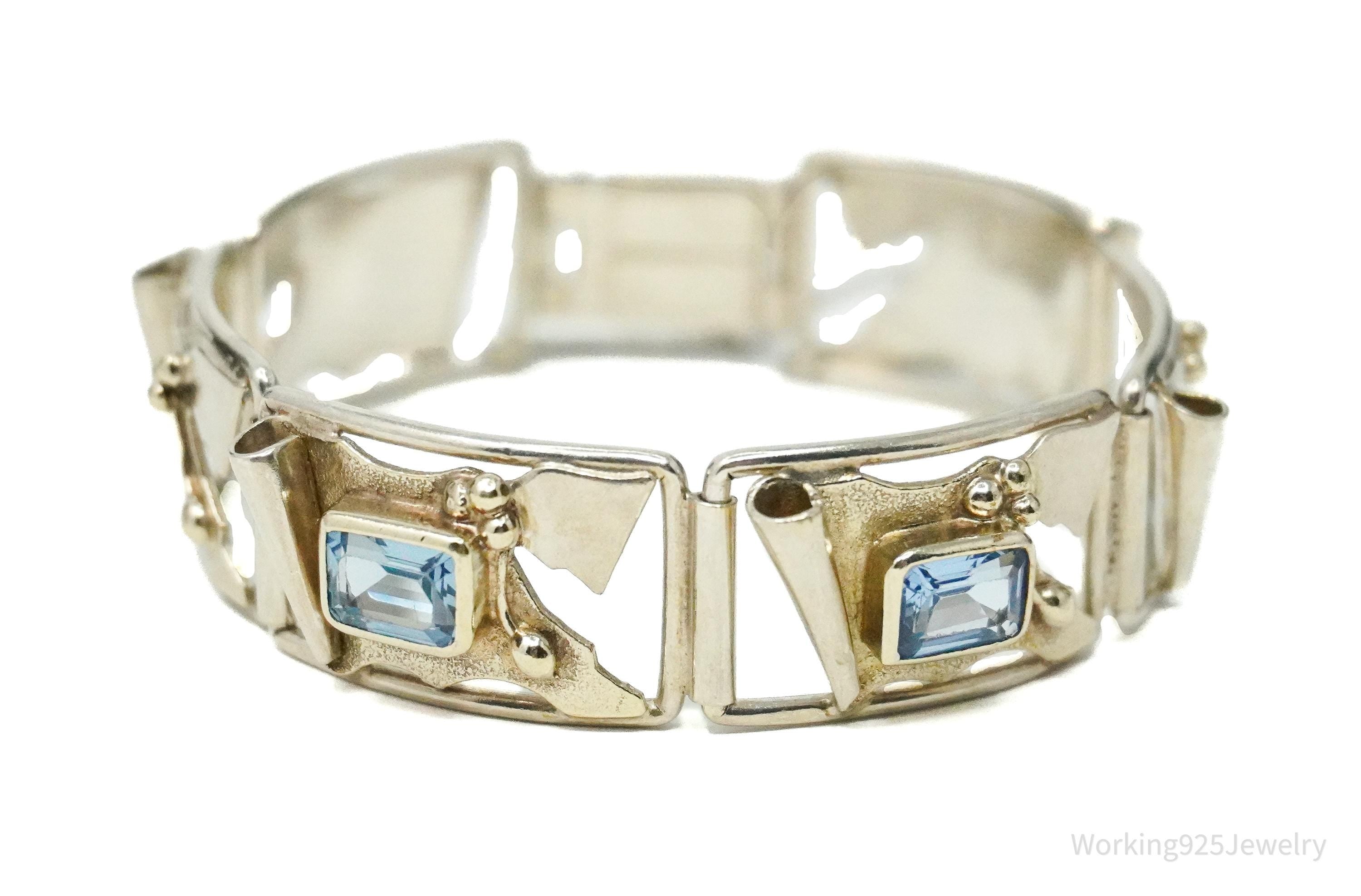 Vintage Blue Topaz Modernist Style Sterling Silver Bracelet - 6.75"