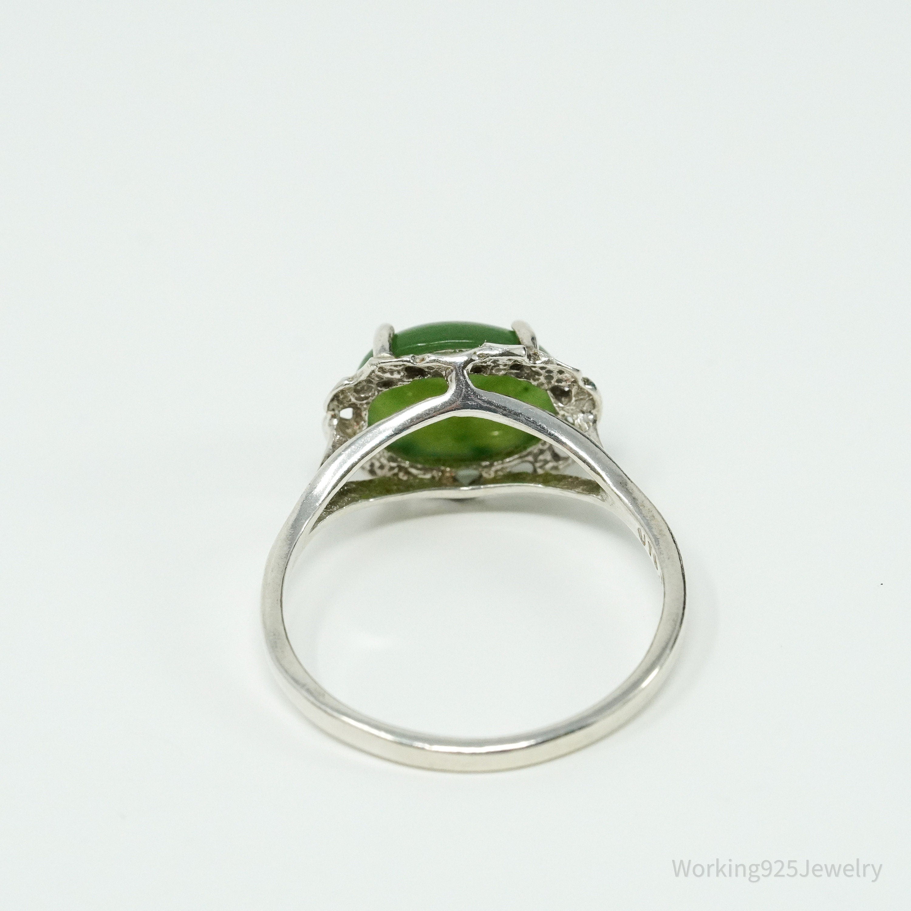 Vintage UTC Nephrite Jade Sterling Silver Ring - Size 9