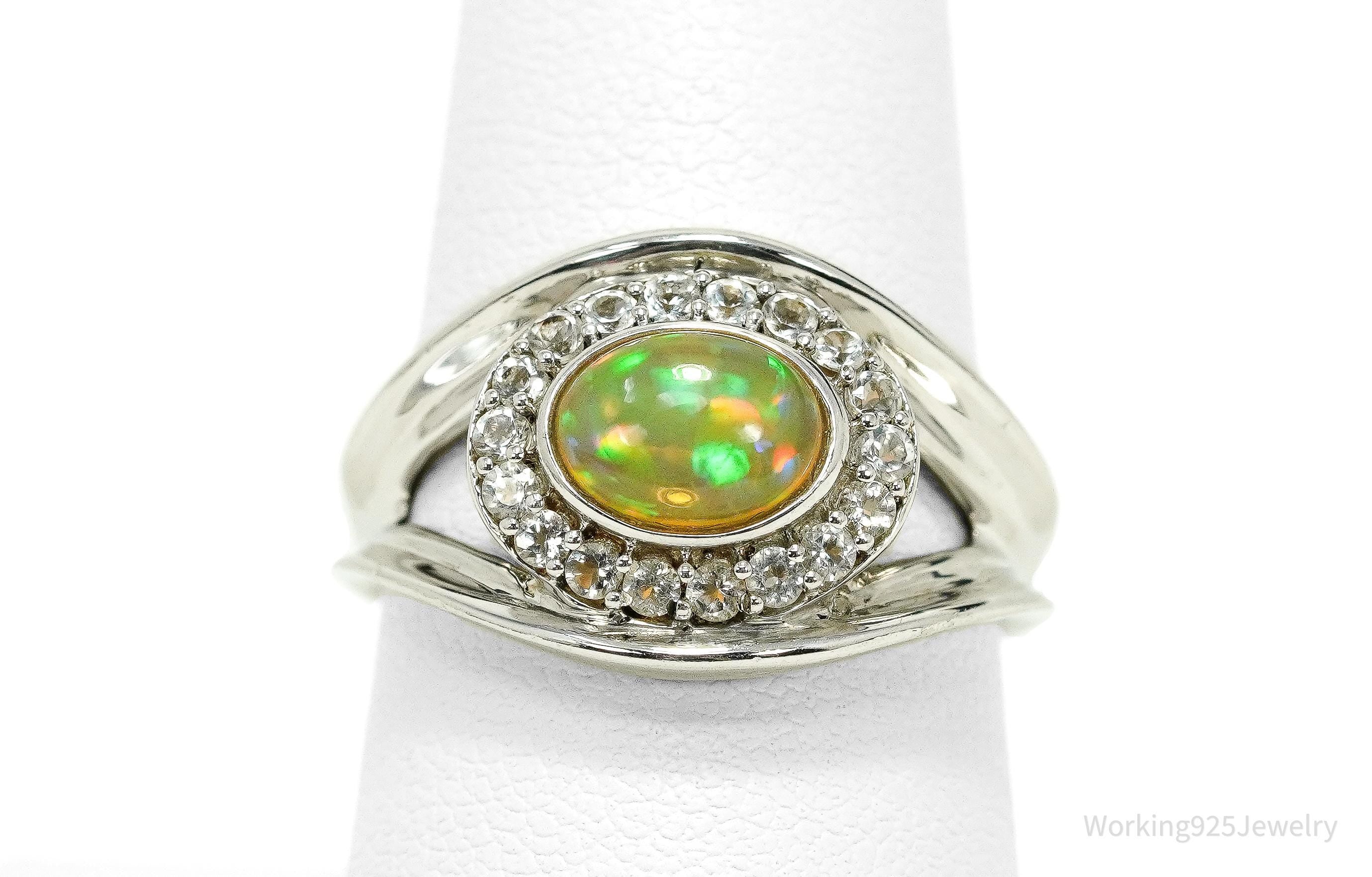 Vintage KHR Opal & Cubic Zirconia Sterling Silver Ring - Size 8.25