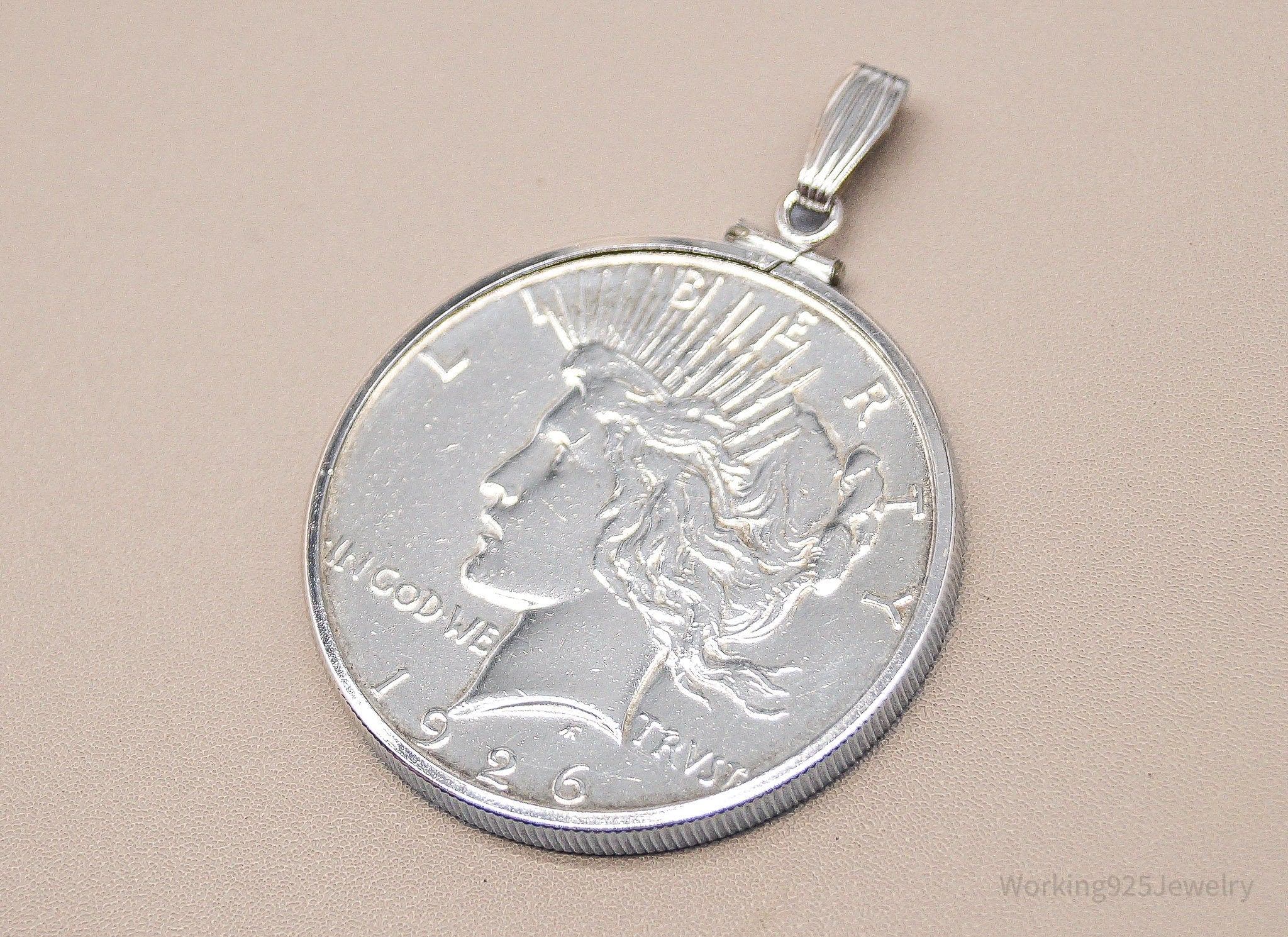 Vintage 1926 S Silver Peace Dollar Coin Sterling Silver Pendant