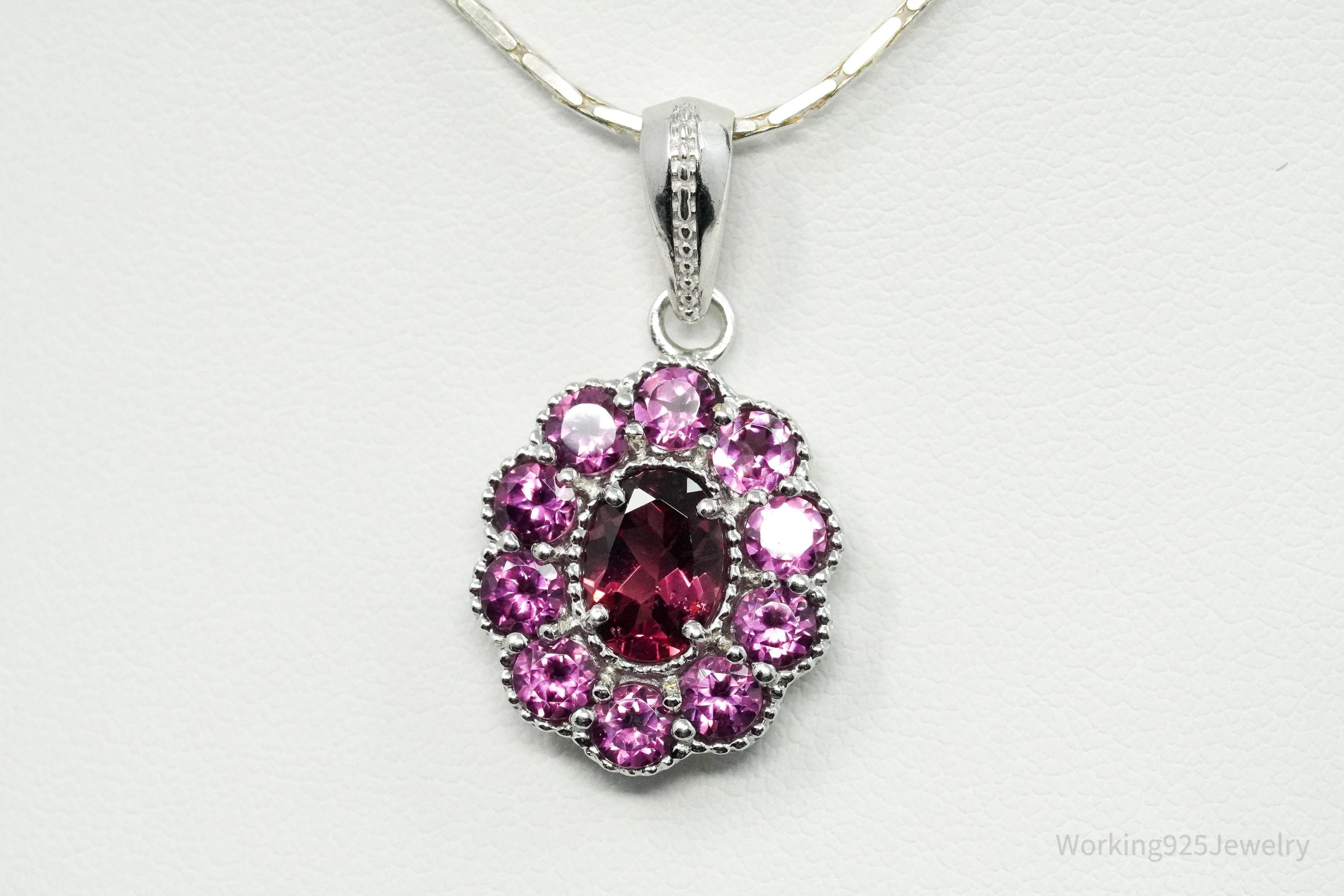 TGGC Pink Tourmaline Flower Sterling Silver Chain Necklace 18"
