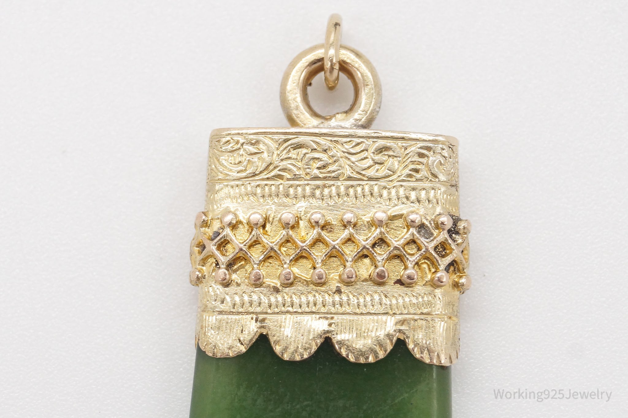 Vintage Green Jade Gold Plated Pendant