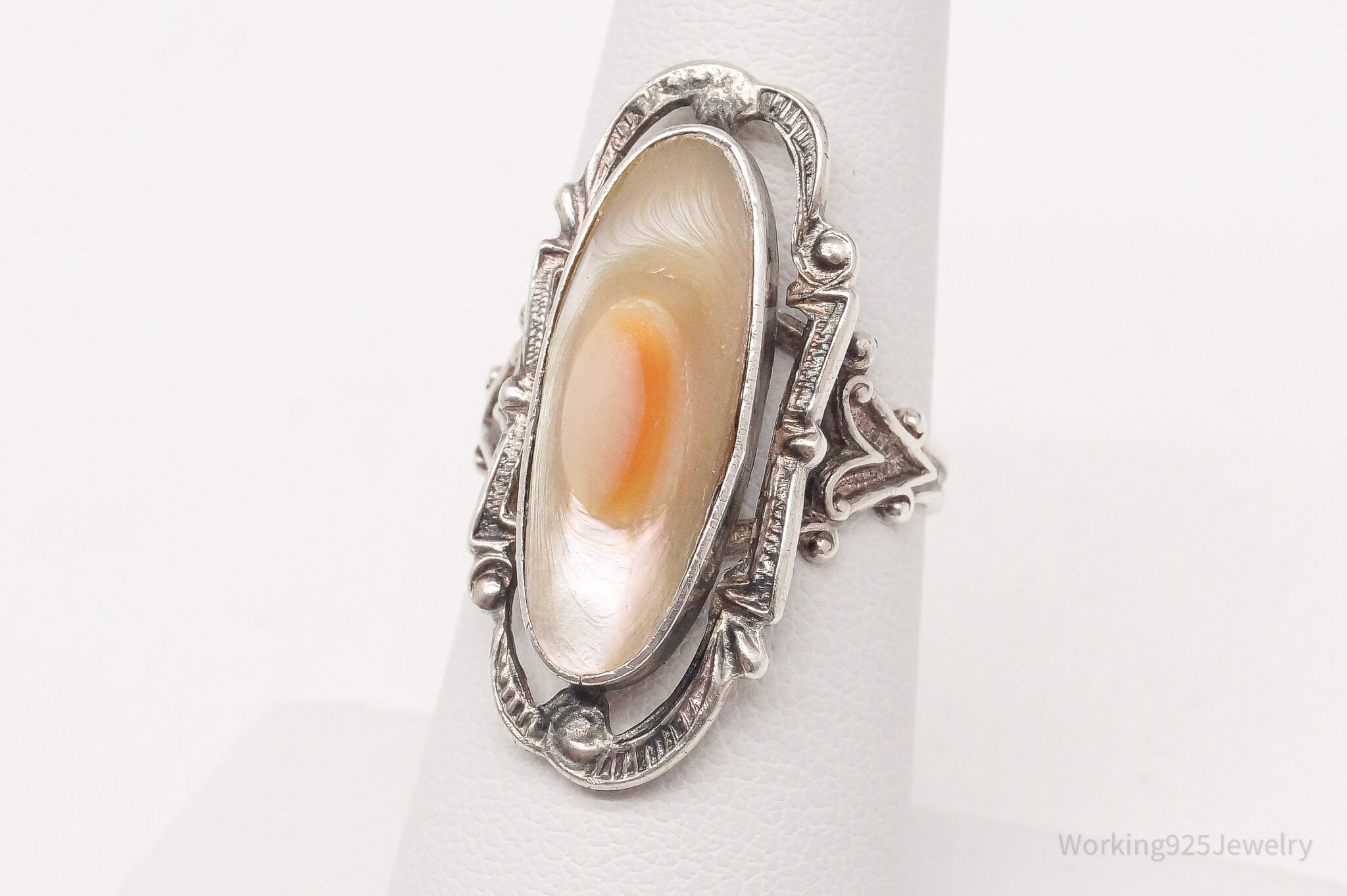 Antique Blister Pearl Sterling Silver Ring - Size 6.75