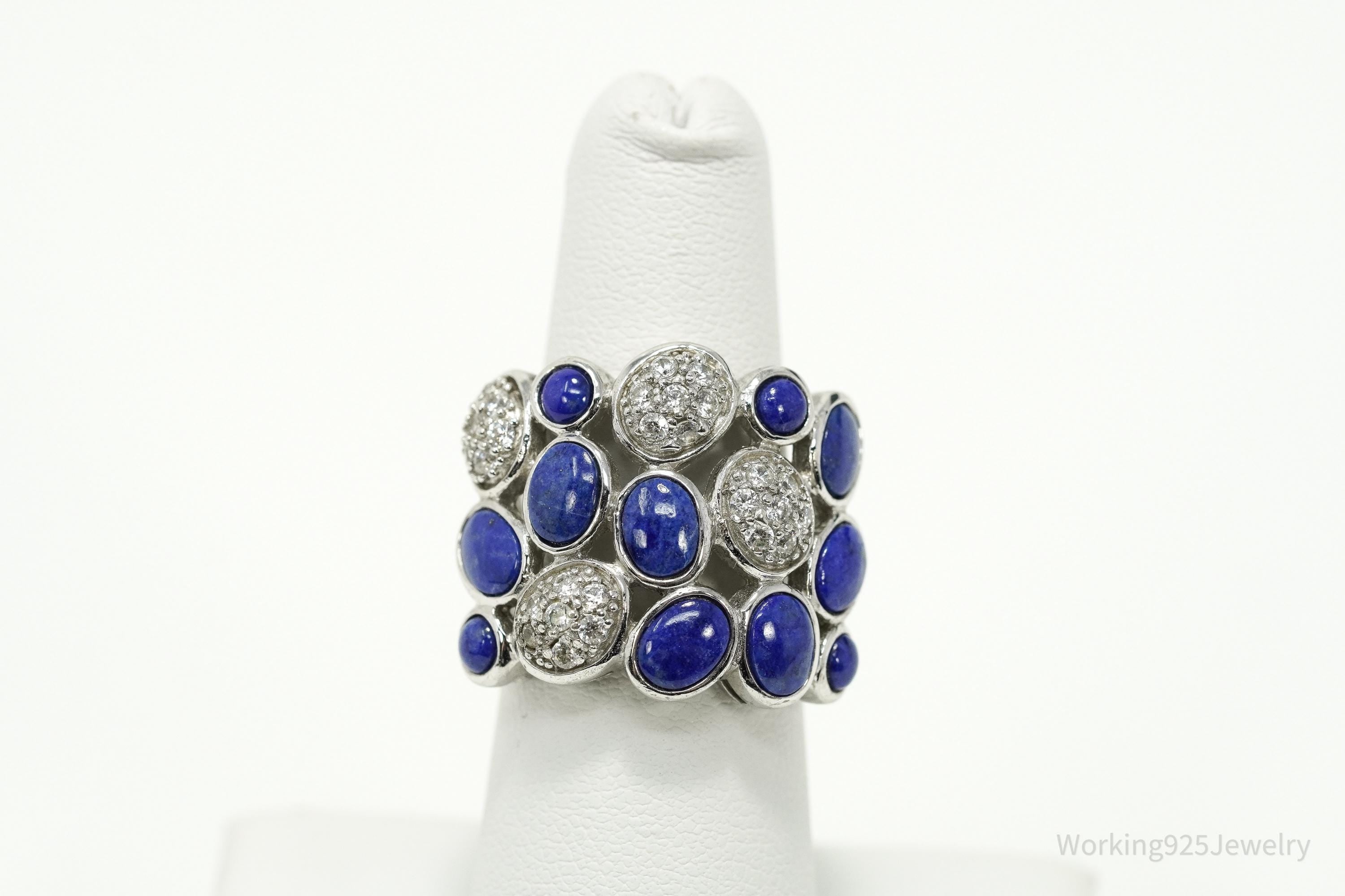 Vintage Joseph Esposito Lapis Lazuli & CZ Sterling Silver Cocktail Ring Sz 6.25