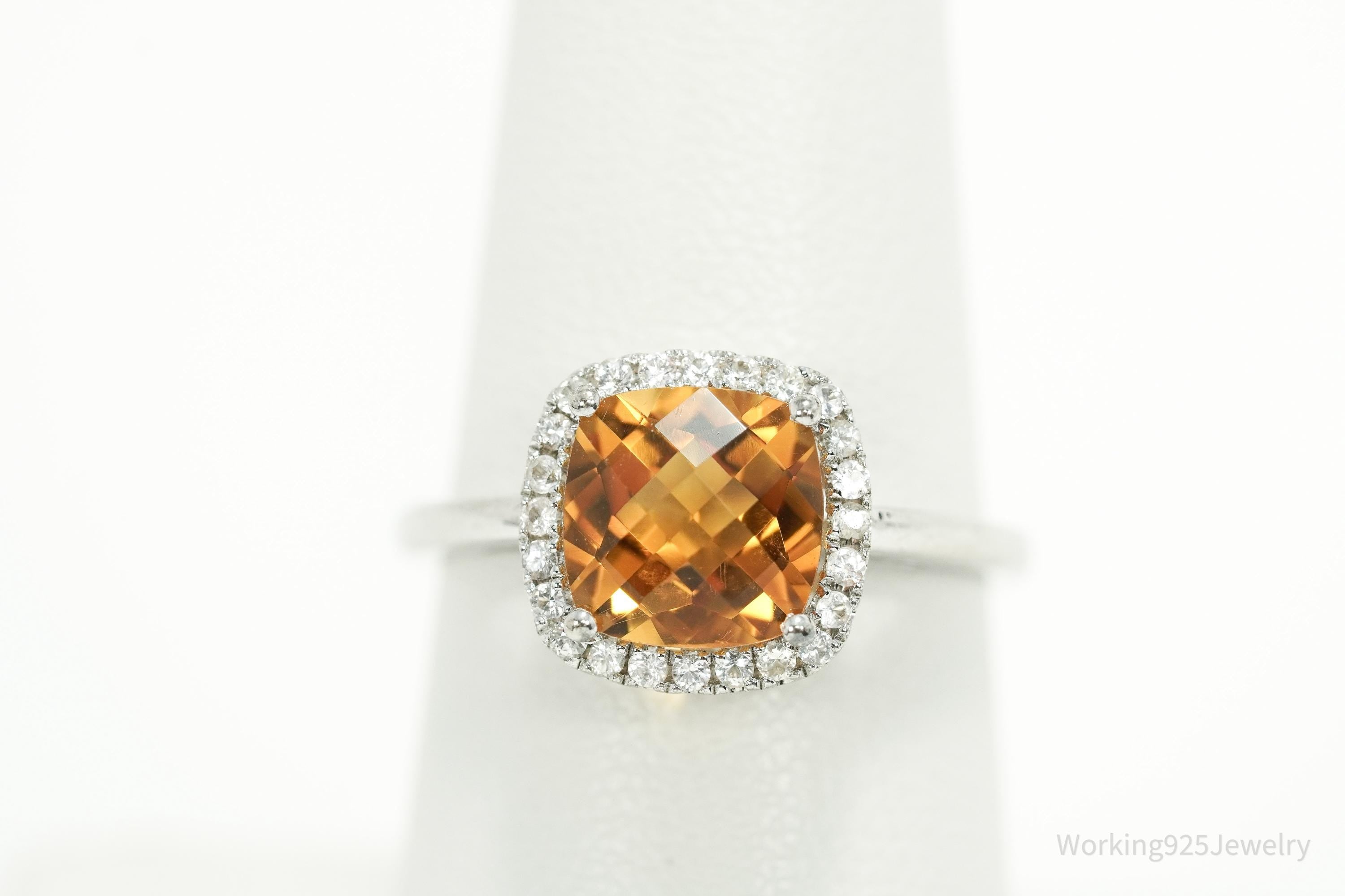 Vintage Citrine & Cubic Zirconia Sterling Silver Ring Size 7