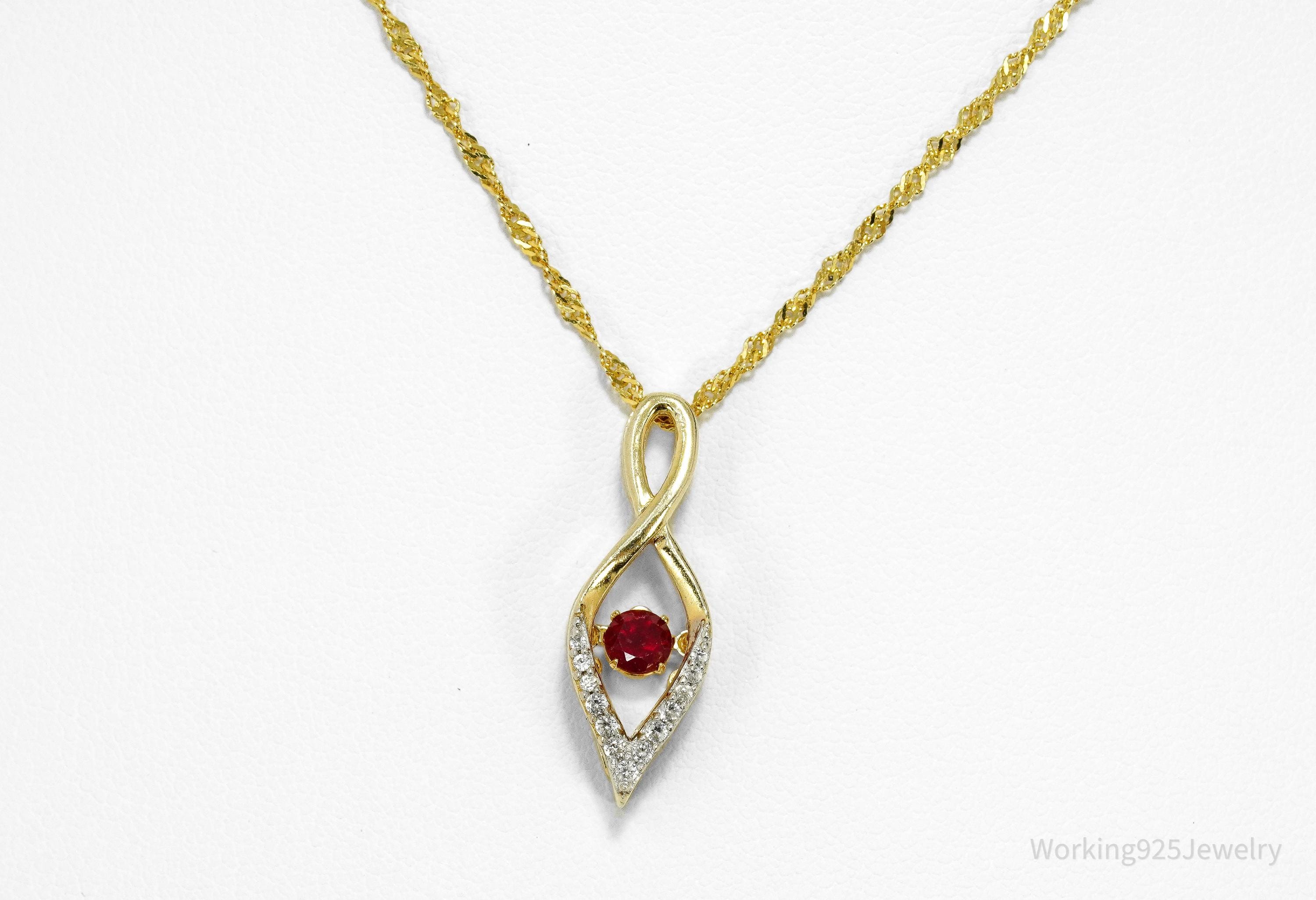 Vintage Ruby & White Sapphire Gold Plated Sterling Silver Necklace 19"