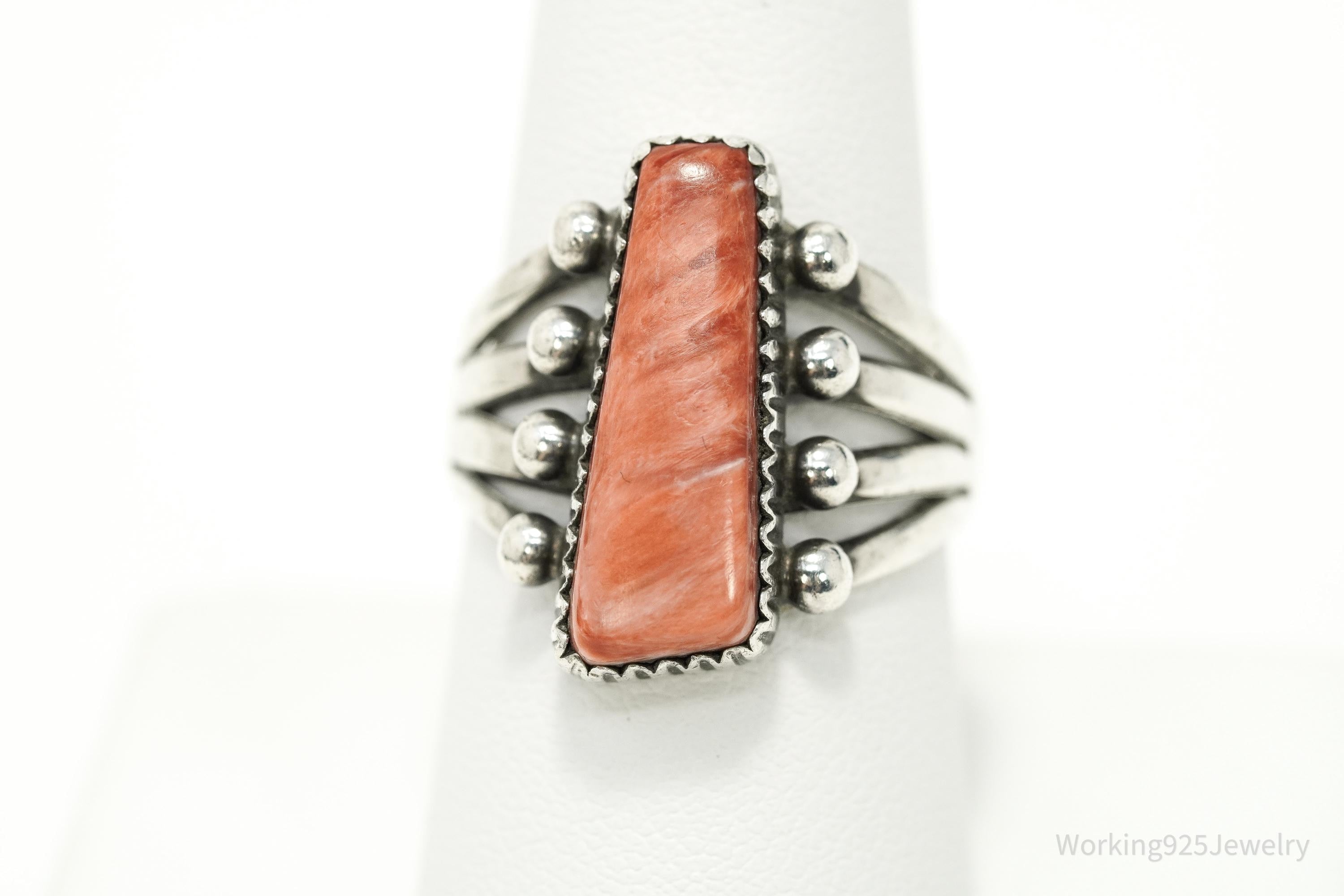 Vintage Southwestern Red Spiny Oyster Sterling Silver Ring – Size 8.5