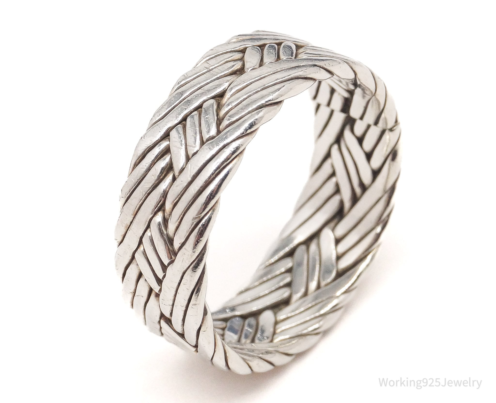 Vintage Weave Rope Braid Sterling Silver Band Ring - Size 11