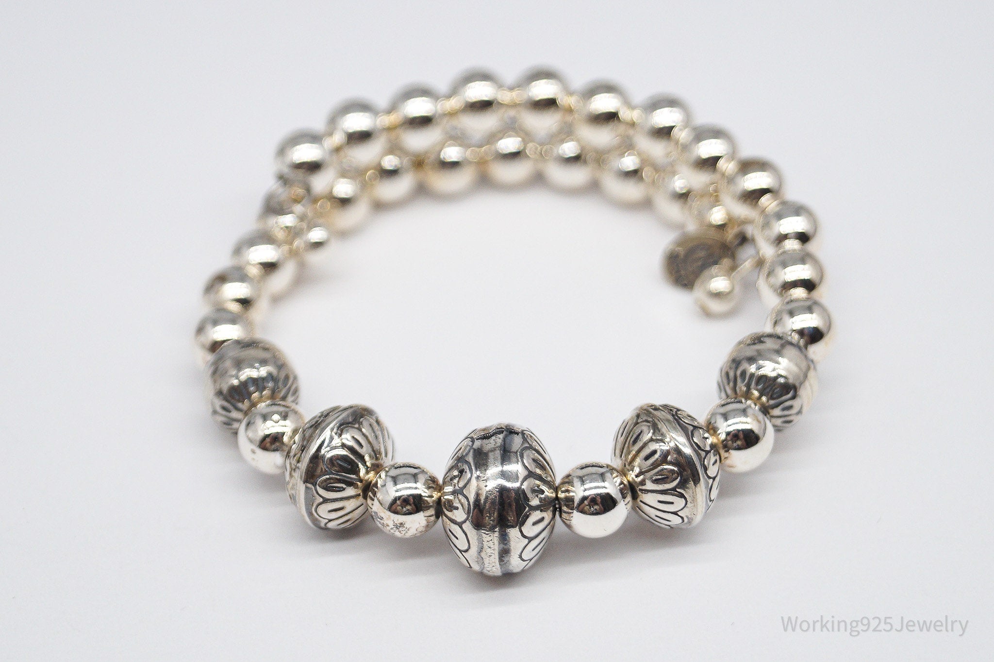 Vintage Native Carolyn Pollack Sterling Silver Adjustable Bead Bracelet 5"-7"