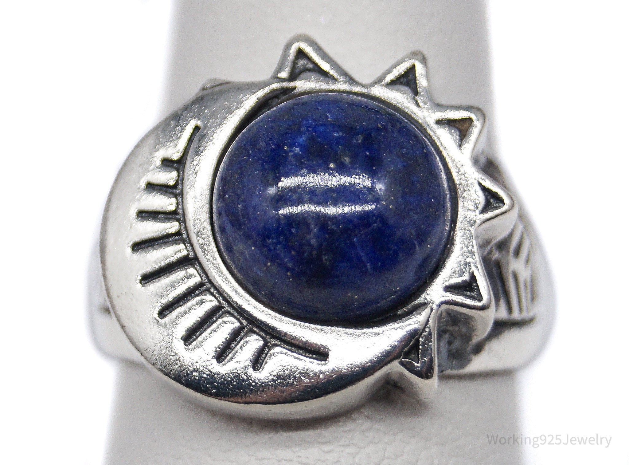 Vintage Sun & Moon Lapis Lazuli Sterling Silver Ring - Size 6.75