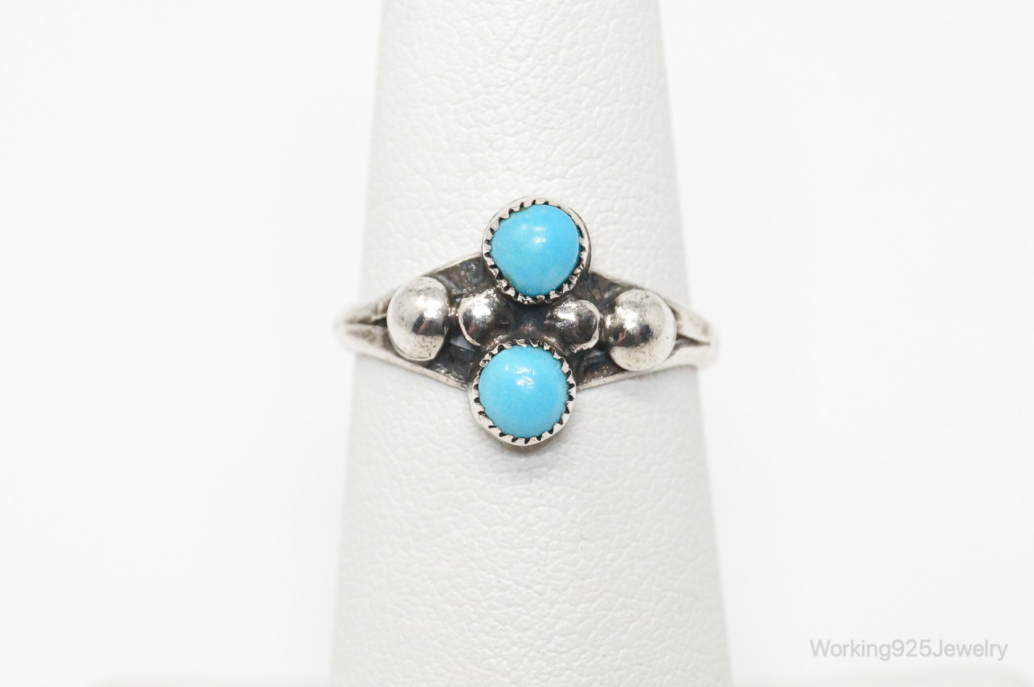 Vintage Native American Turquoise Unsigned Sterling Silver Ring - Sz 5.5