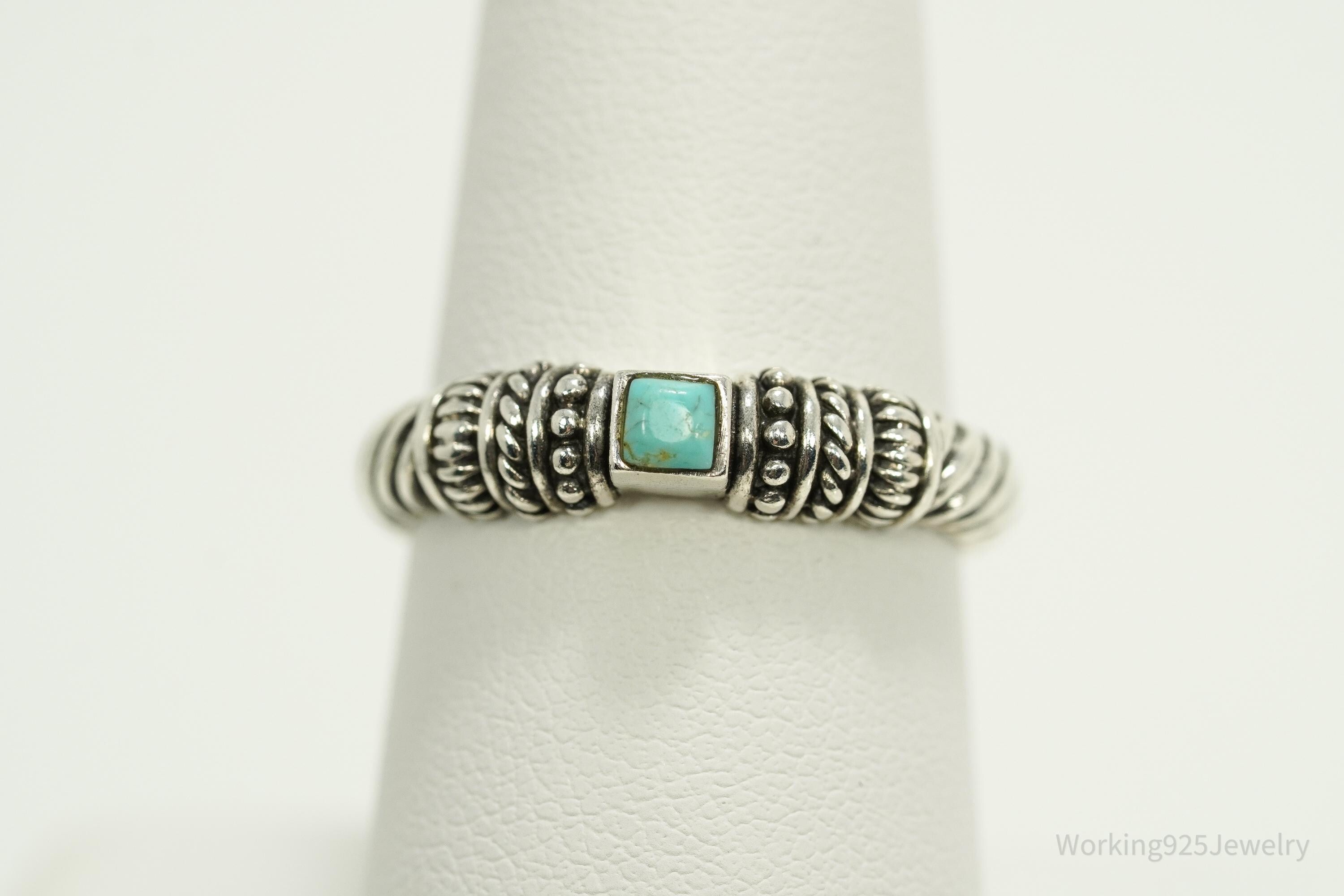 Vintage Turquoise Silver Ring - Size 7.5