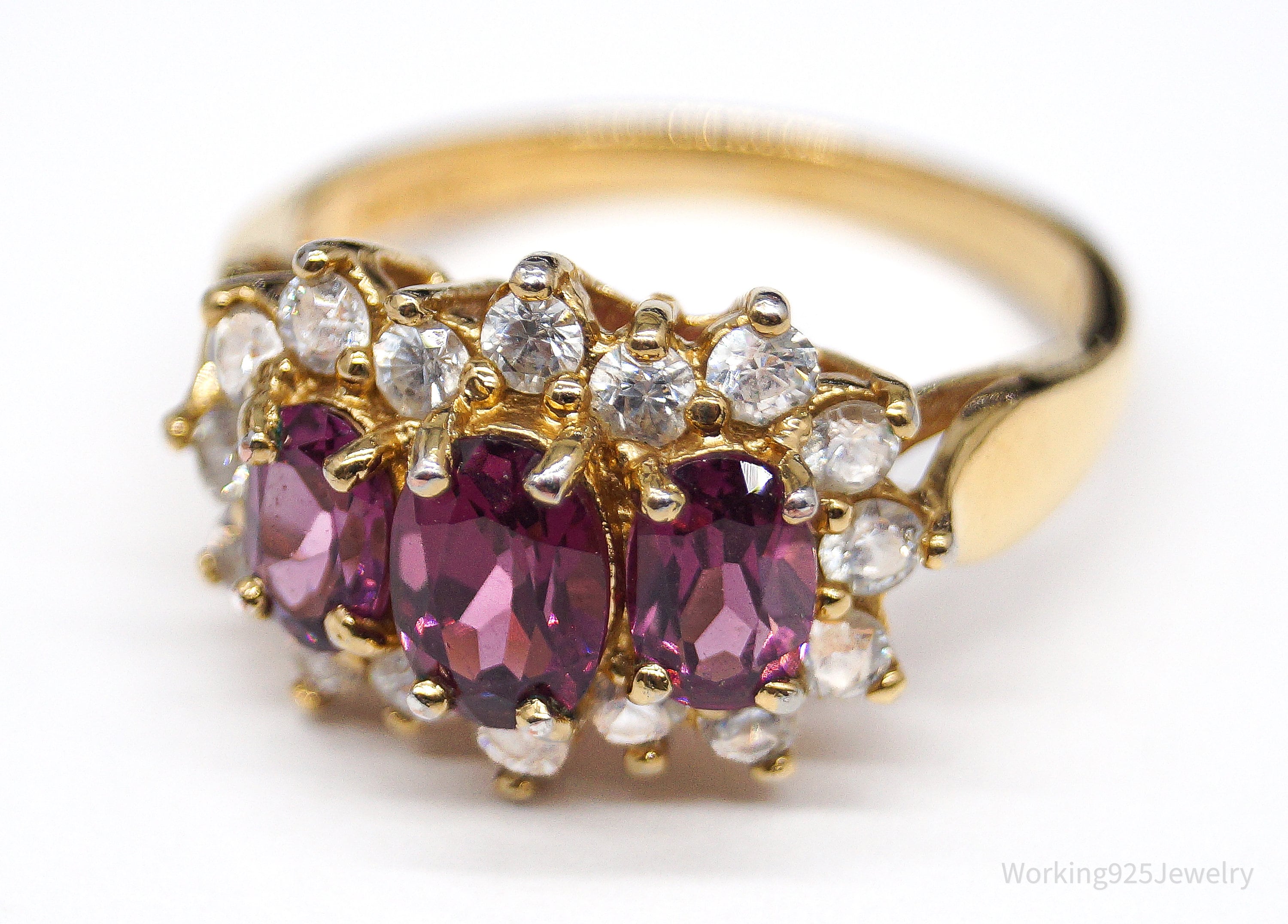 Vintage Pink Tourmaline Cubic Zirconia Gold Vermeil Sterling Silver Ring - Size 9