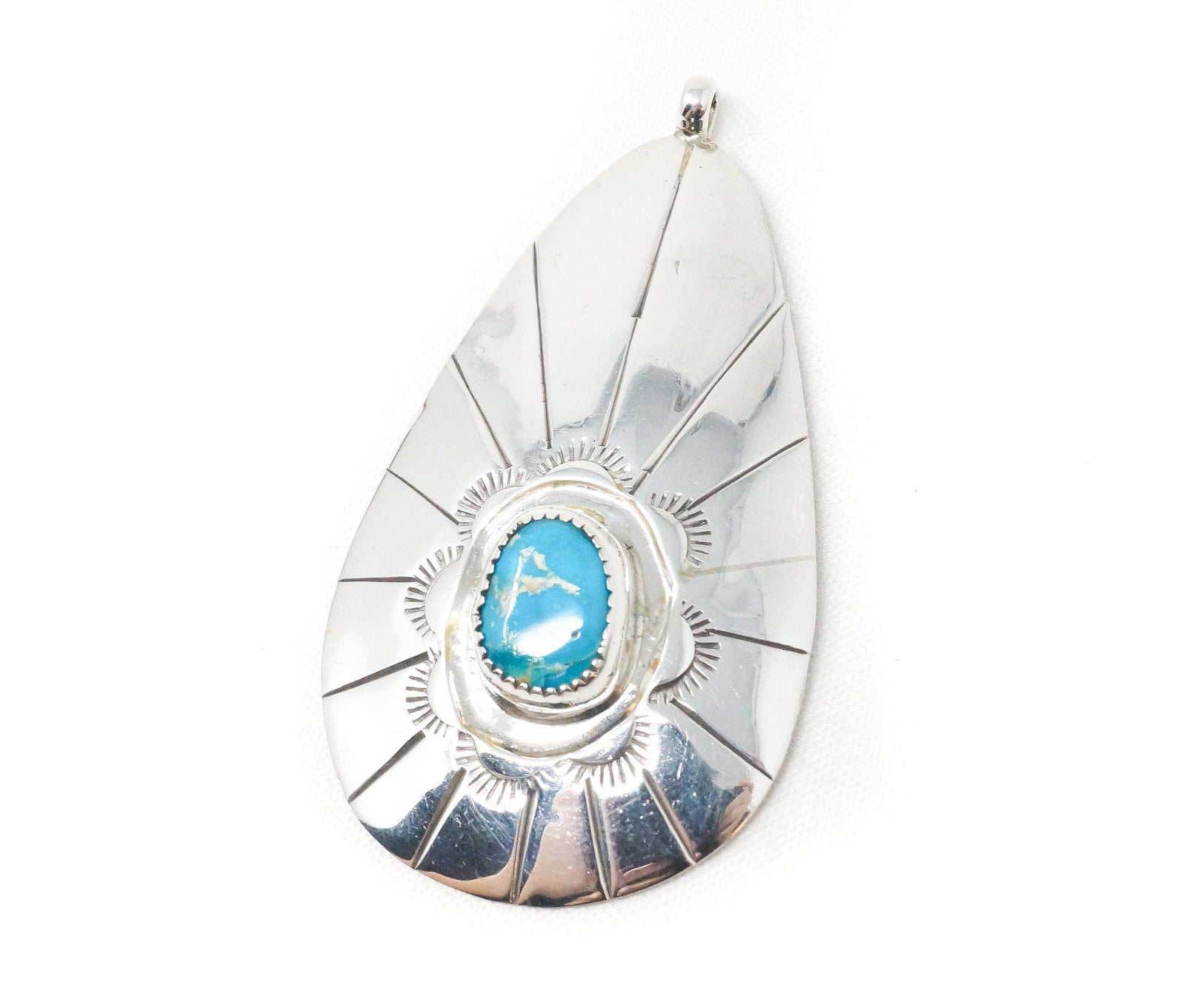 Vtg Native American Eddie Chee Turquoise Sterling Silver Necklace Pendant