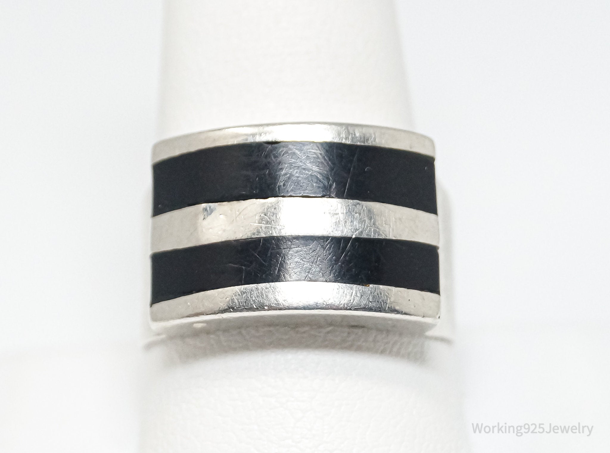 Vintage Southwest Black Onyx 950 Silver Ring - Size 10.5