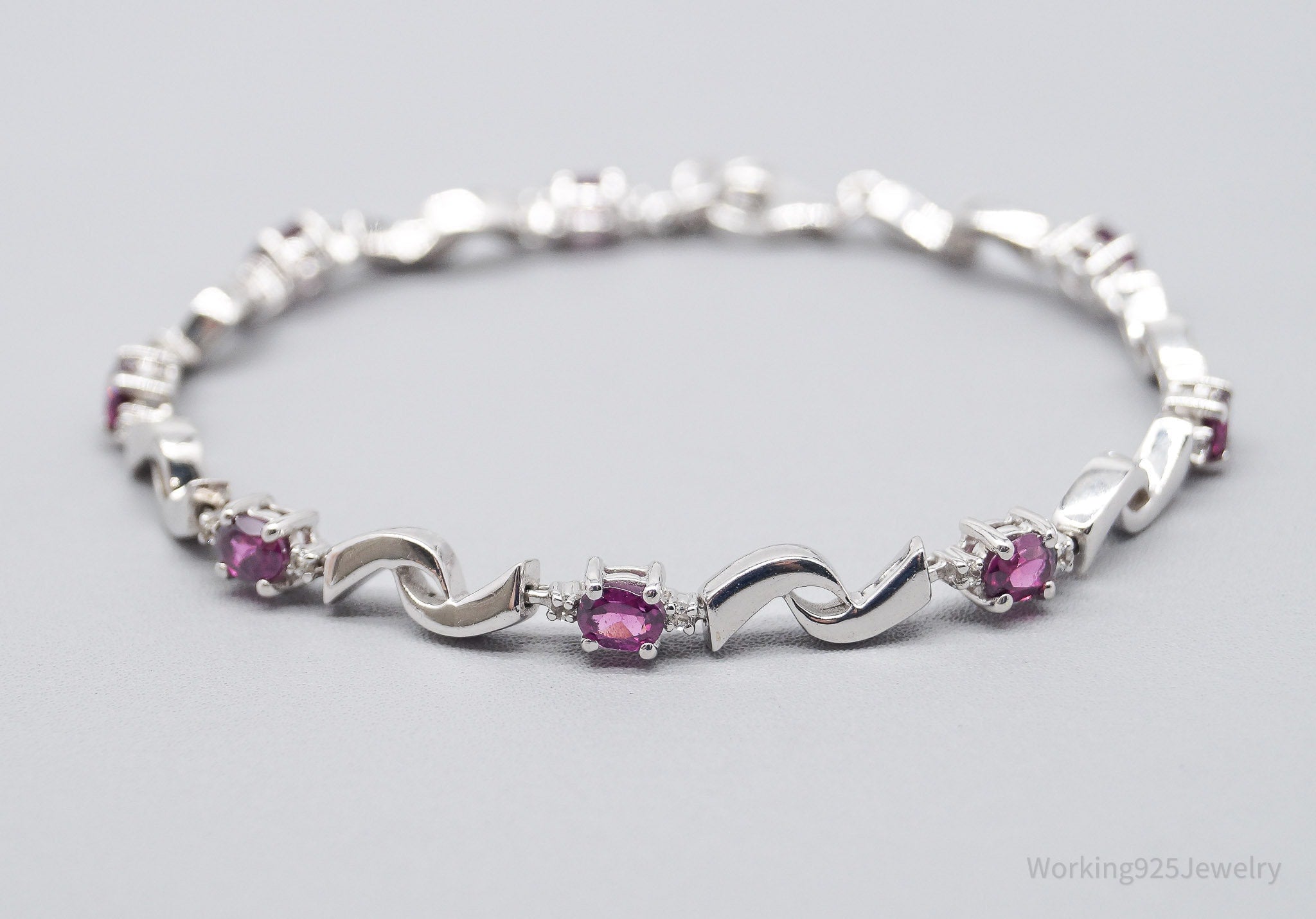 JTV TGGC Pink Tourmaline & White Topaz Sterling Silver Bracelet 8"