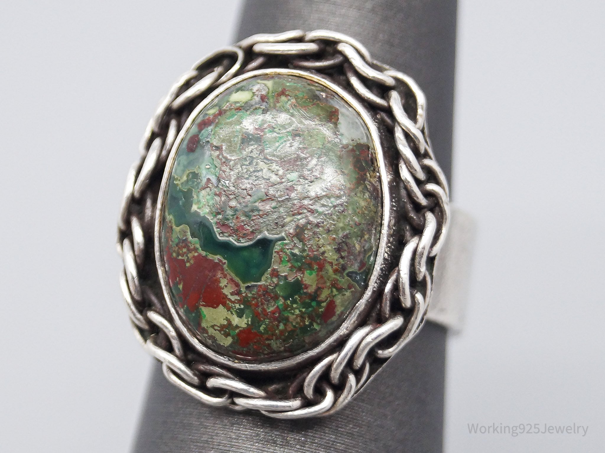Vintage Red Green Jasper Silver Ring - Size 5