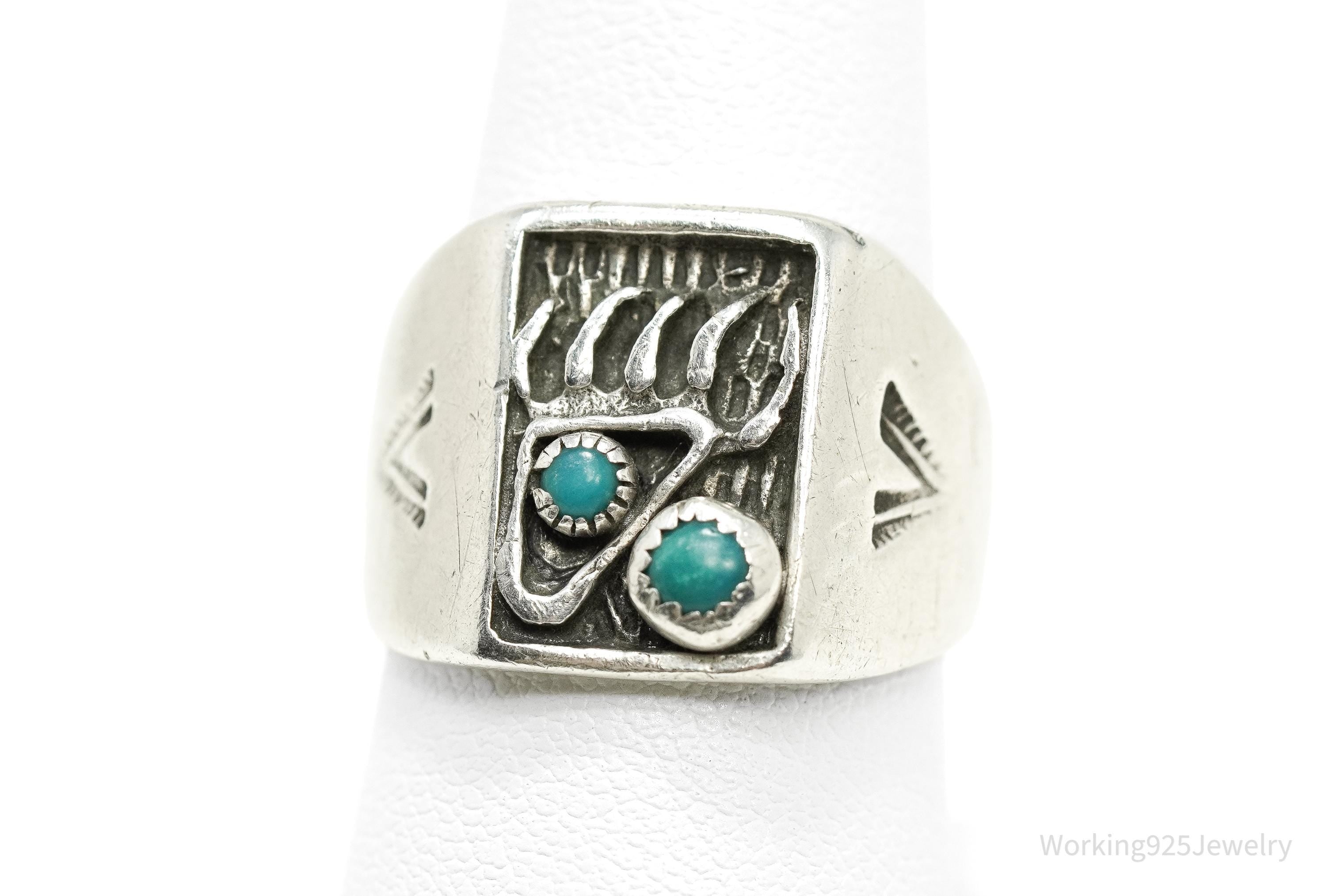 Vintage Native American Unsigned Turquoise Silver Ring - Size 8.75