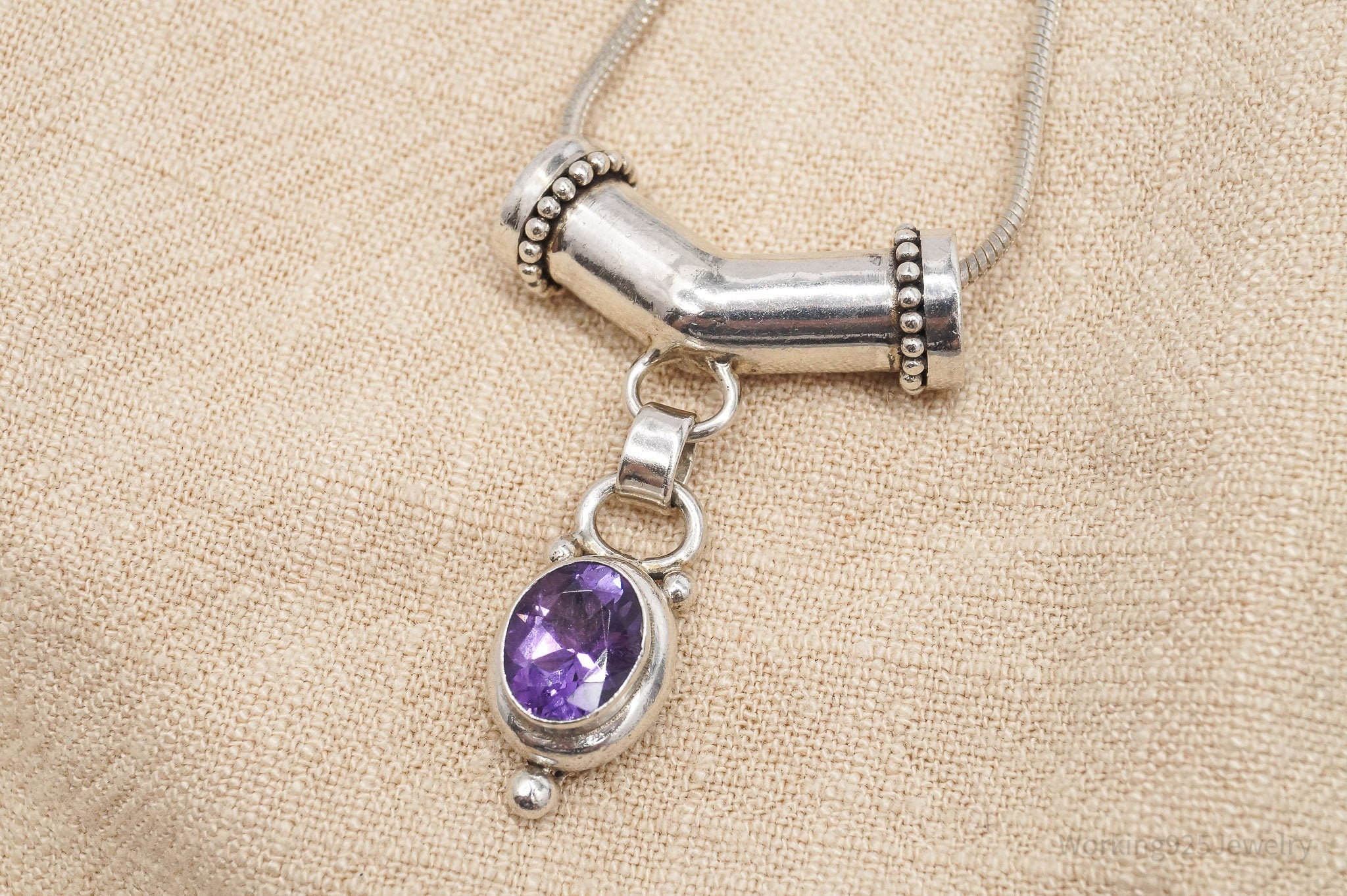 Vintage Amethyst Sterling Silver Necklace - 16"