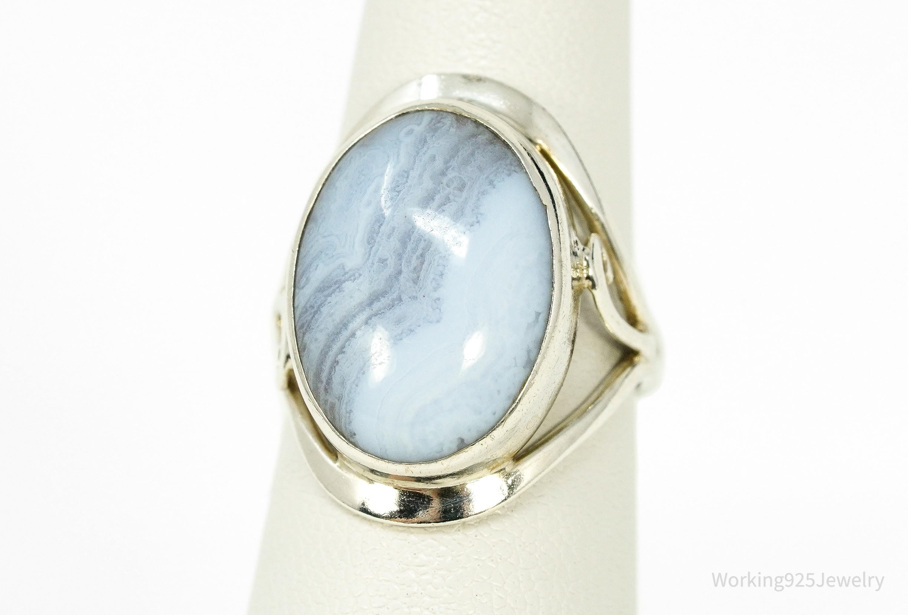 Vintage Blue Lace Agate Sterling Silver Ring - Size 6.25