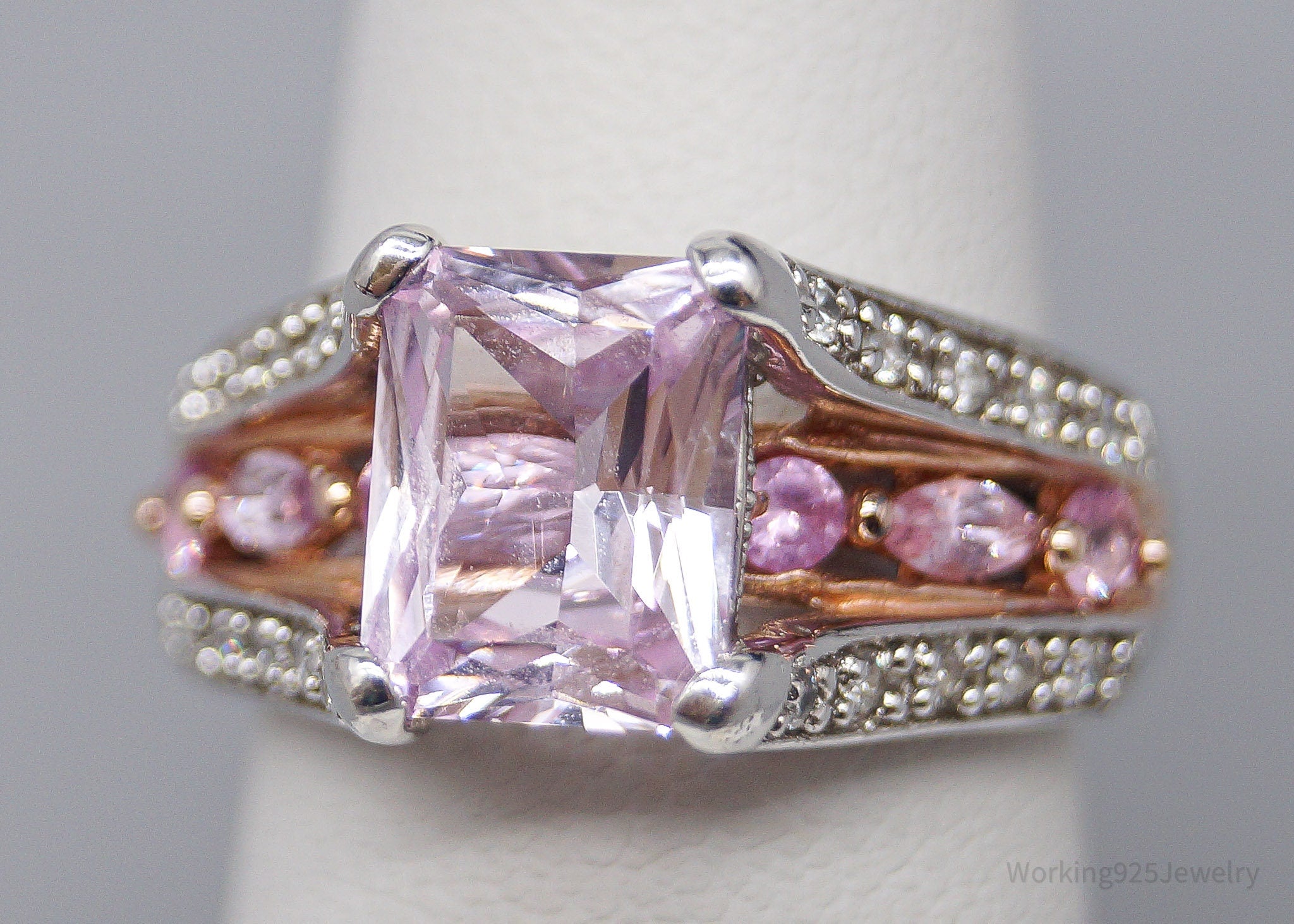 Pink Kunzite Pink Sapphire & Cubic Zirconia Rose Gold Over Sterling Silver Ring SZ 6