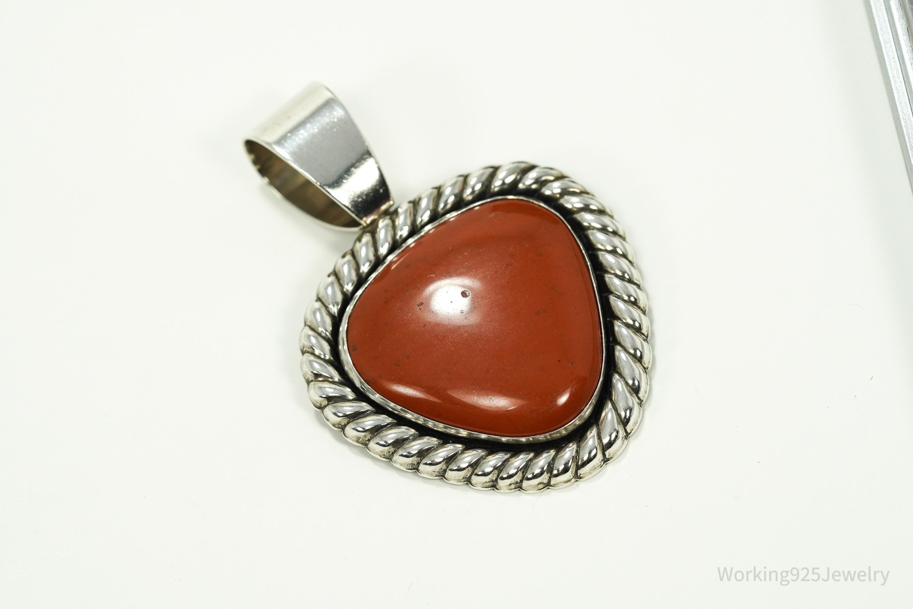 Large Vintage Carolyn Pollack Relios Red Jasper Sterling Silver Pendant