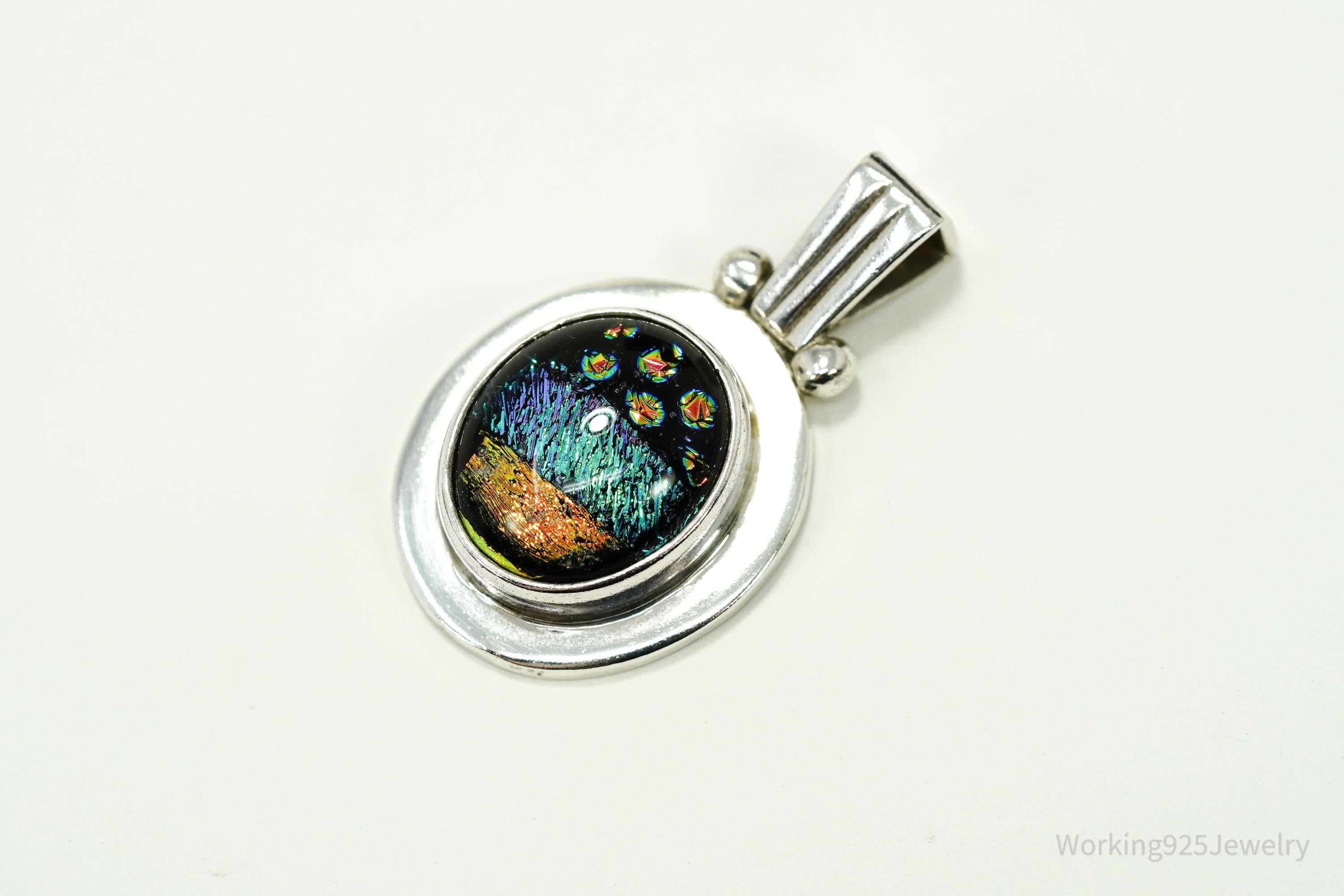Vintage Dichroic Glass Sterling Silver Pendant