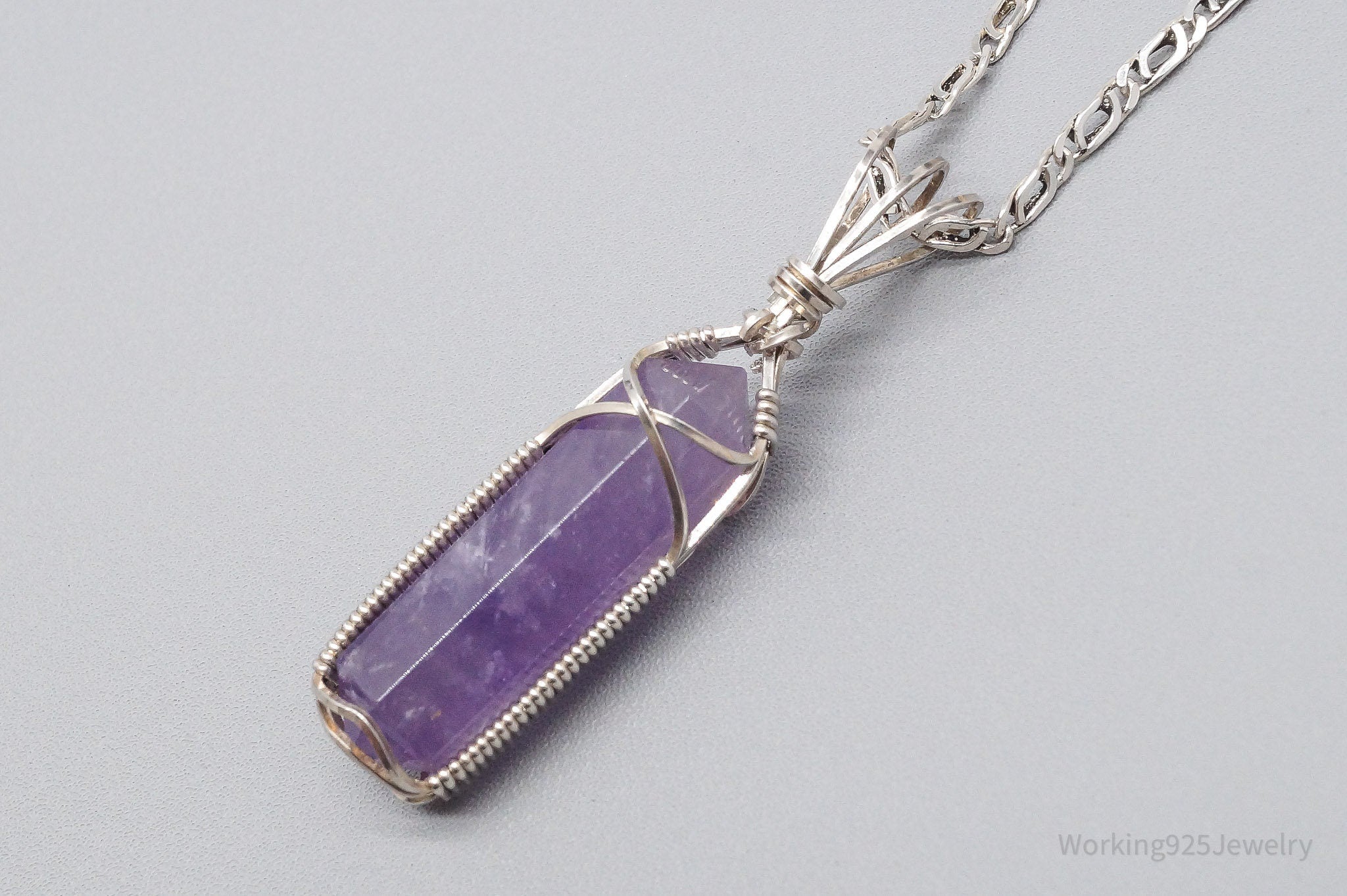 Vintage Amethyst Crystal Sterling Silver Necklace 2"