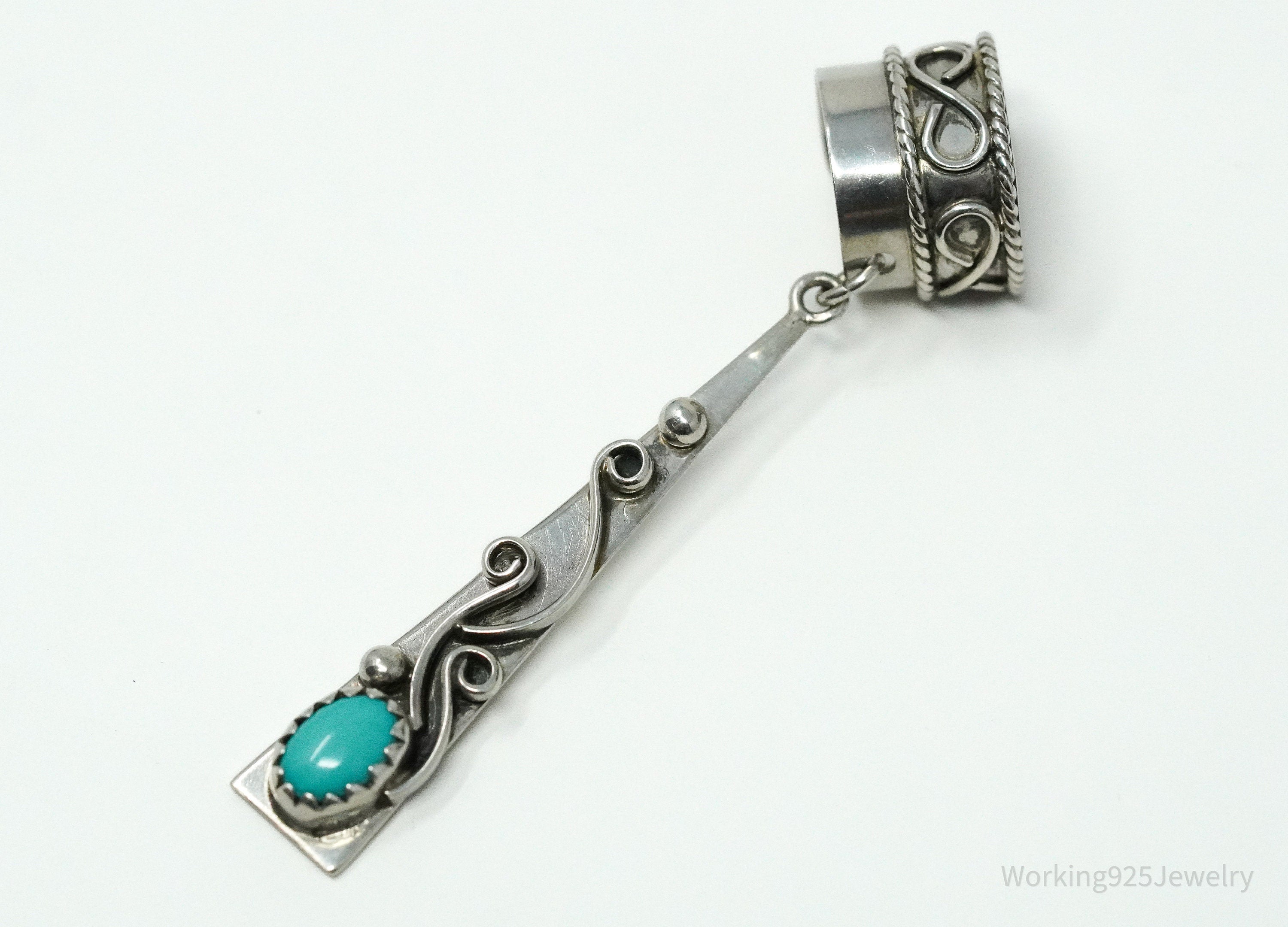 Vintage Turquoise Western Style Sterling Silver Ear Cuff
